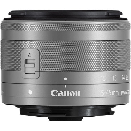 Canon EF-M 15-45mm f/3.5-6.3 IS STM Lens (Silver) (International Model) with Cleaning Kit and Filter Kits Bundle