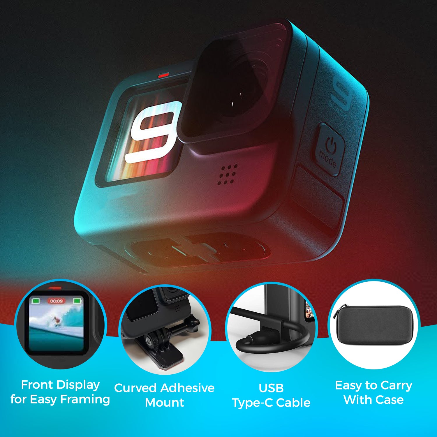 GoPro HERO9 Black - Waterproof Action Camera + 64GB Card and Extra HERO9 Battery GoPro