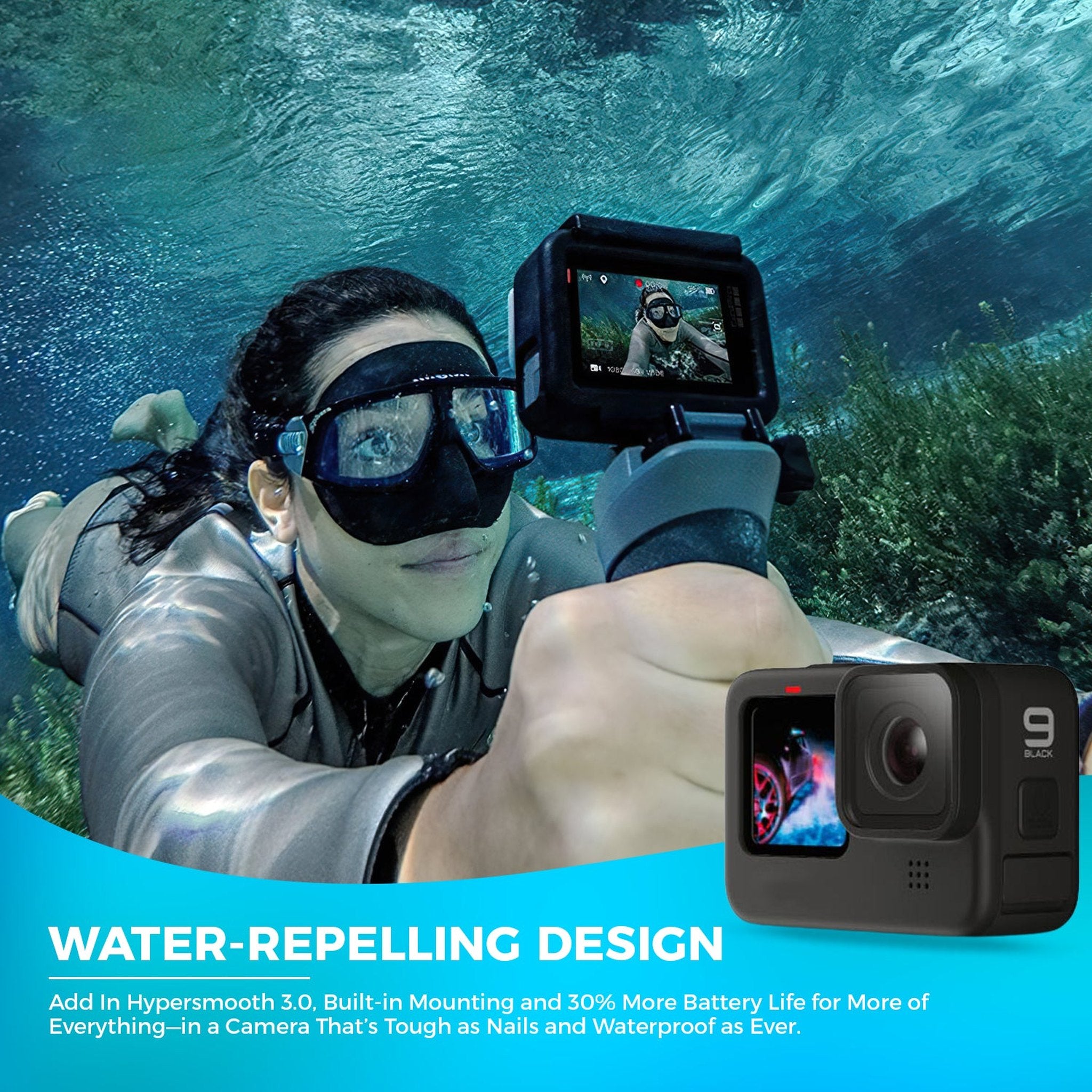 GoPro HERO9 Black - Waterproof Action Camera + 64GB Card and Extra HERO9 Battery GoPro