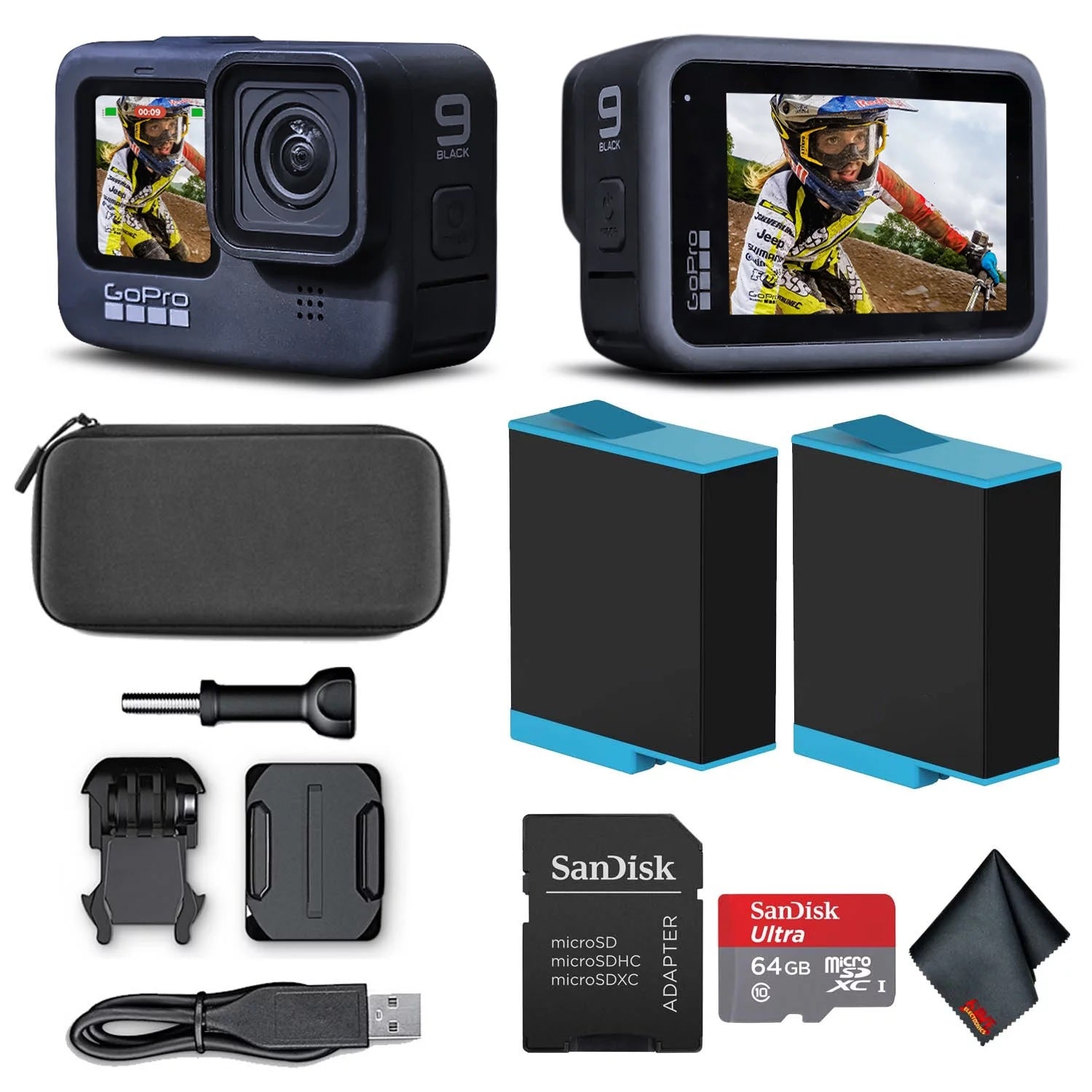 GoPro HERO9 Black - Waterproof Action Camera + 64GB Card and Extra HERO9 Battery GoPro