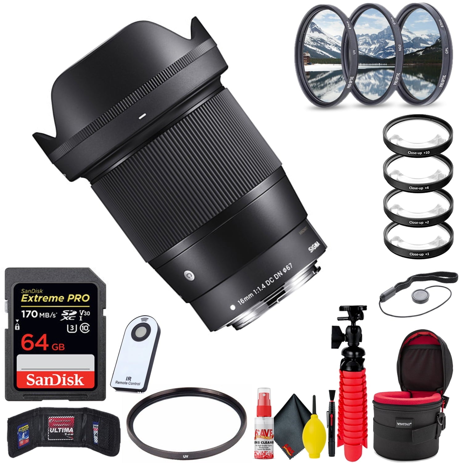 Sigma 16mm f/1.4 DC DN Contemporary Lens for Micro Four Thirds + Accessories