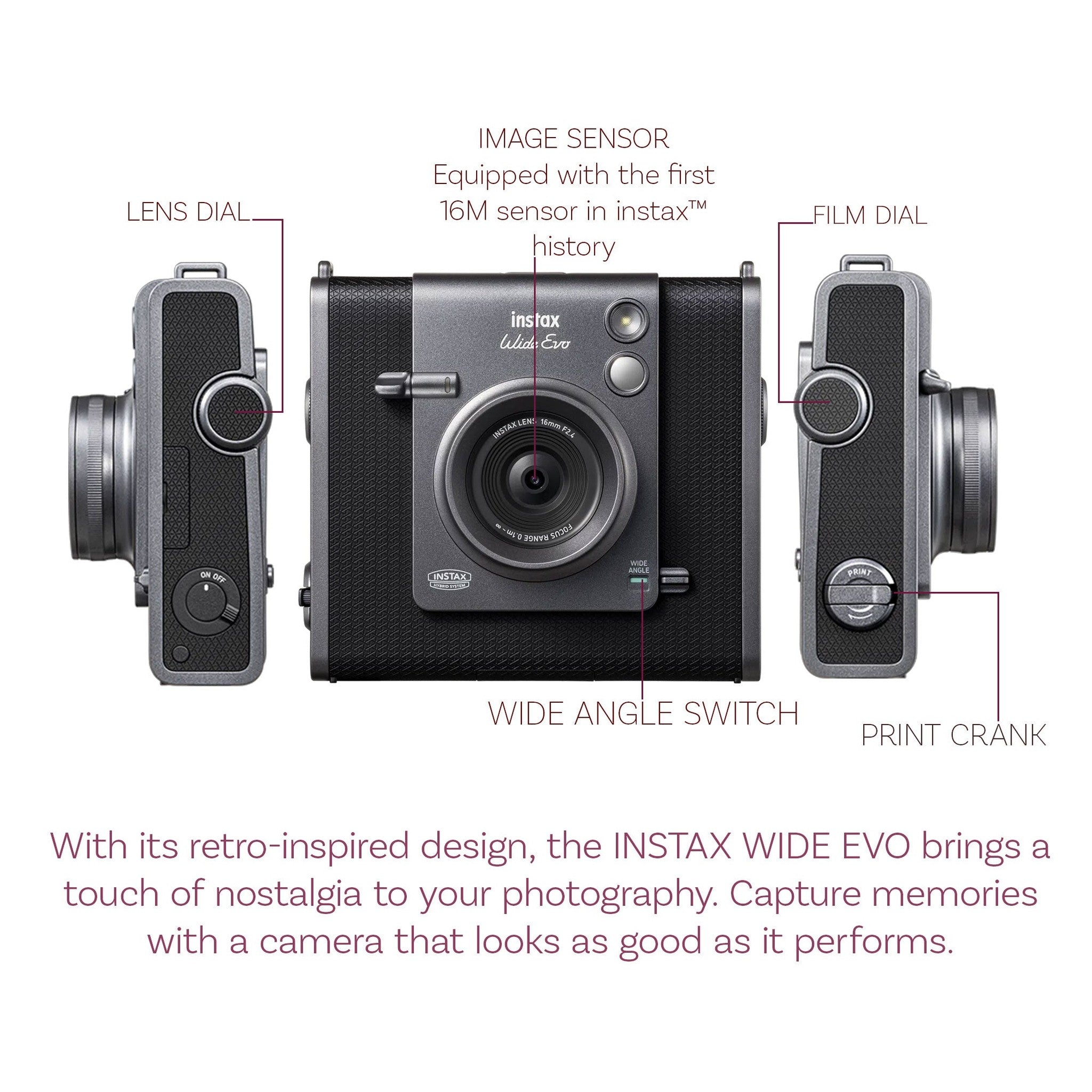 Fujifilm Instax Wide Evo Hybrid Instant Film Camera + Brushed Metallics Film Fujifilm