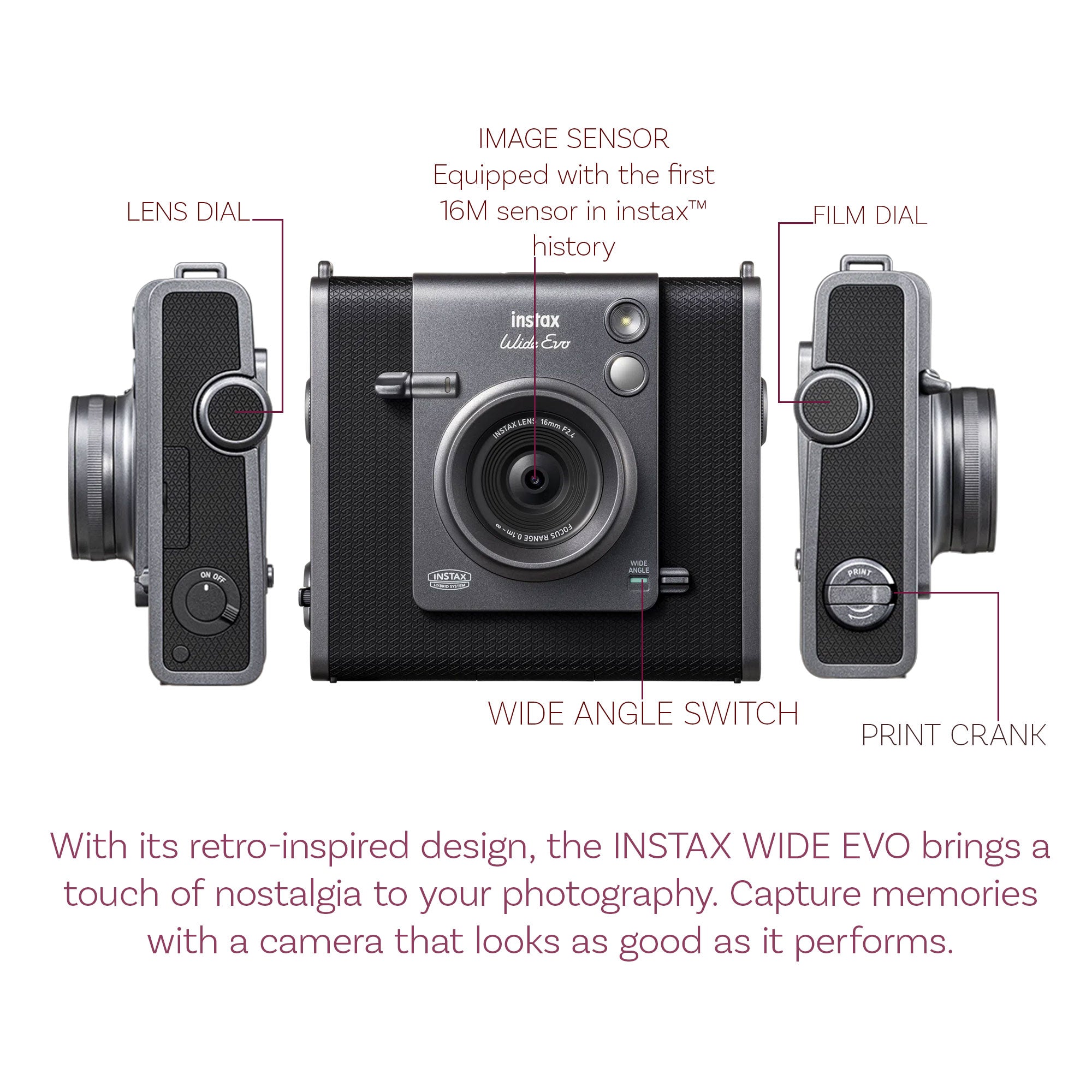 Fujifilm Instax Wide Evo Hybrid Instant Film Camera + Wide Instant Film + more