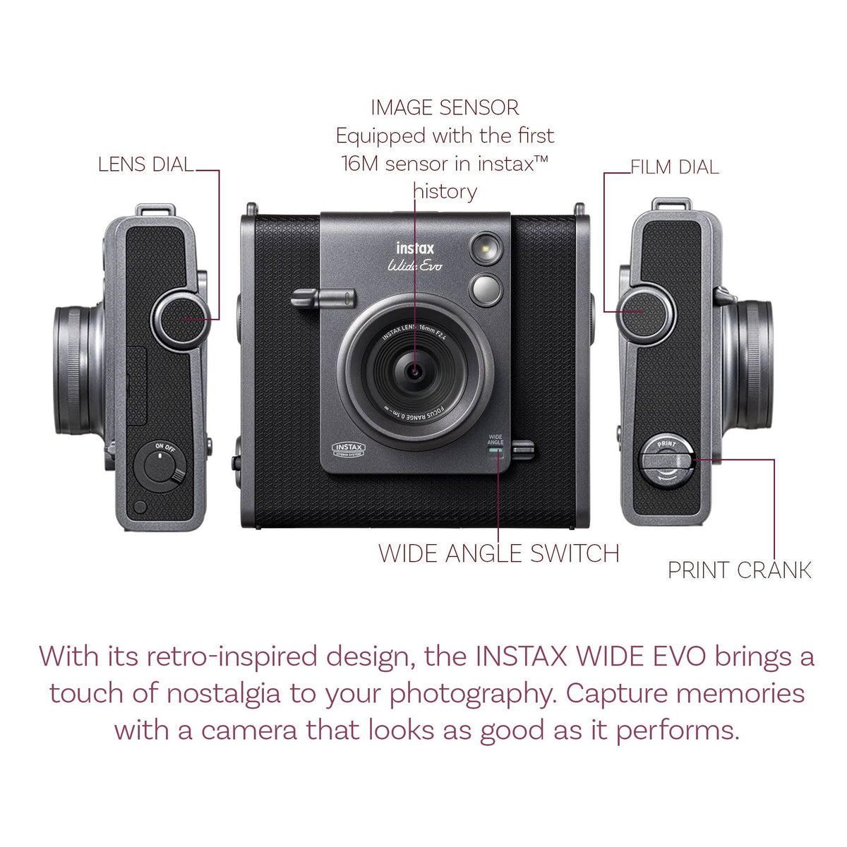 FUJIFILM INSTAX WIDE EVO Hybrid Instant Film Camera, 32GB Memory Card