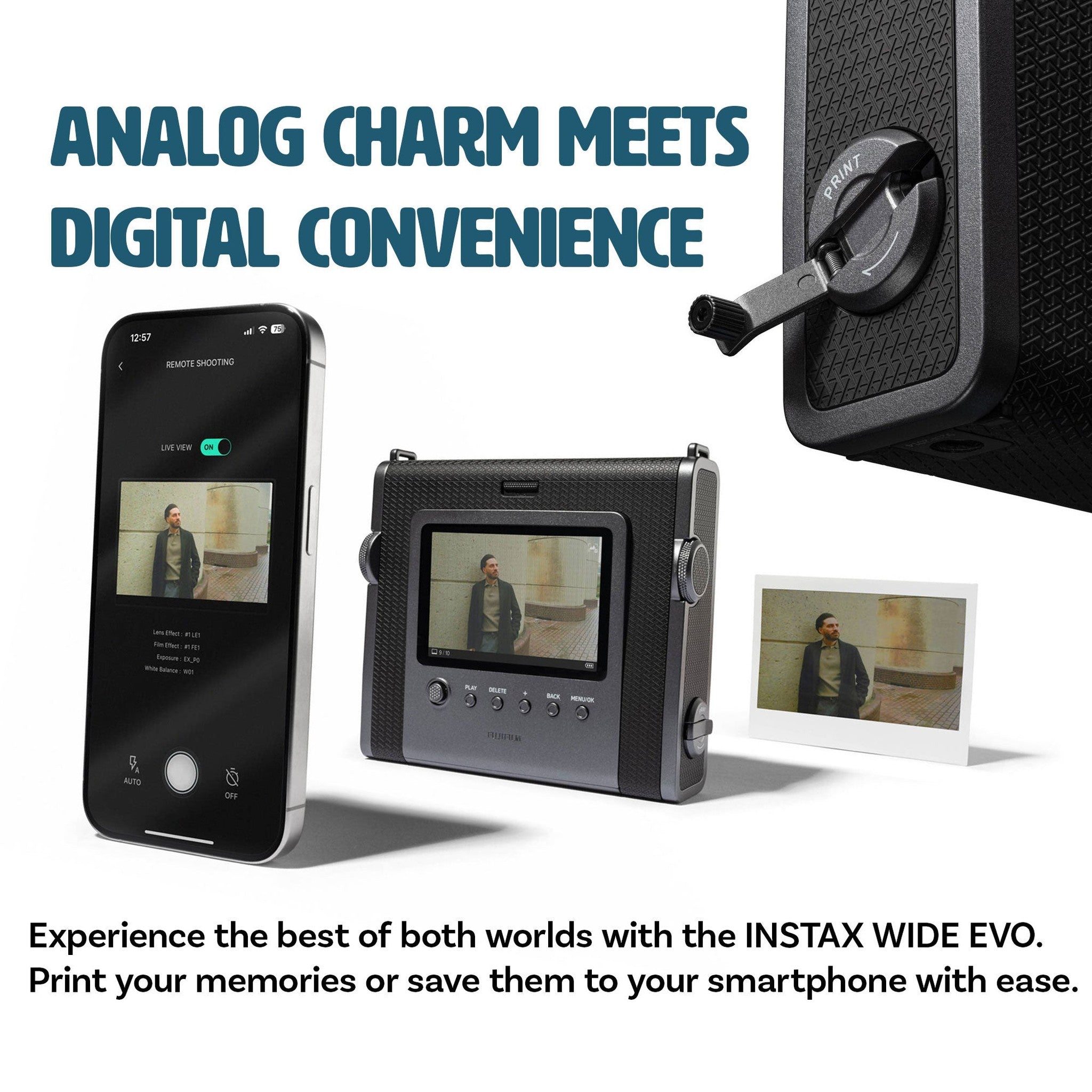 FUJIFILM INSTAX WIDE EVO Hybrid Instant Film Camera, 32GB Memory Card