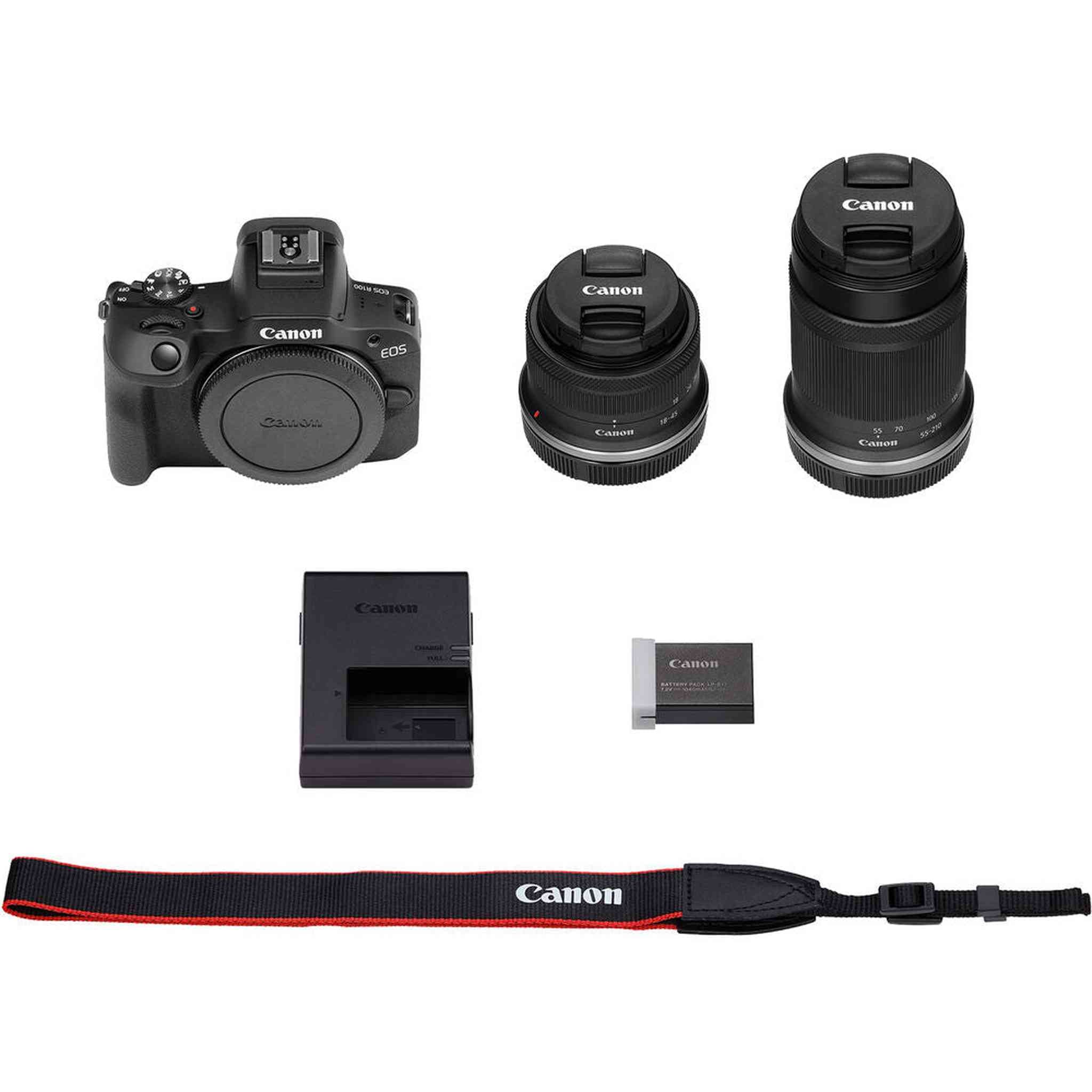 Canon EOS R100 Mirrorless Camera with 18-45mm and 55-210mm Lenses Kit + Filters + More