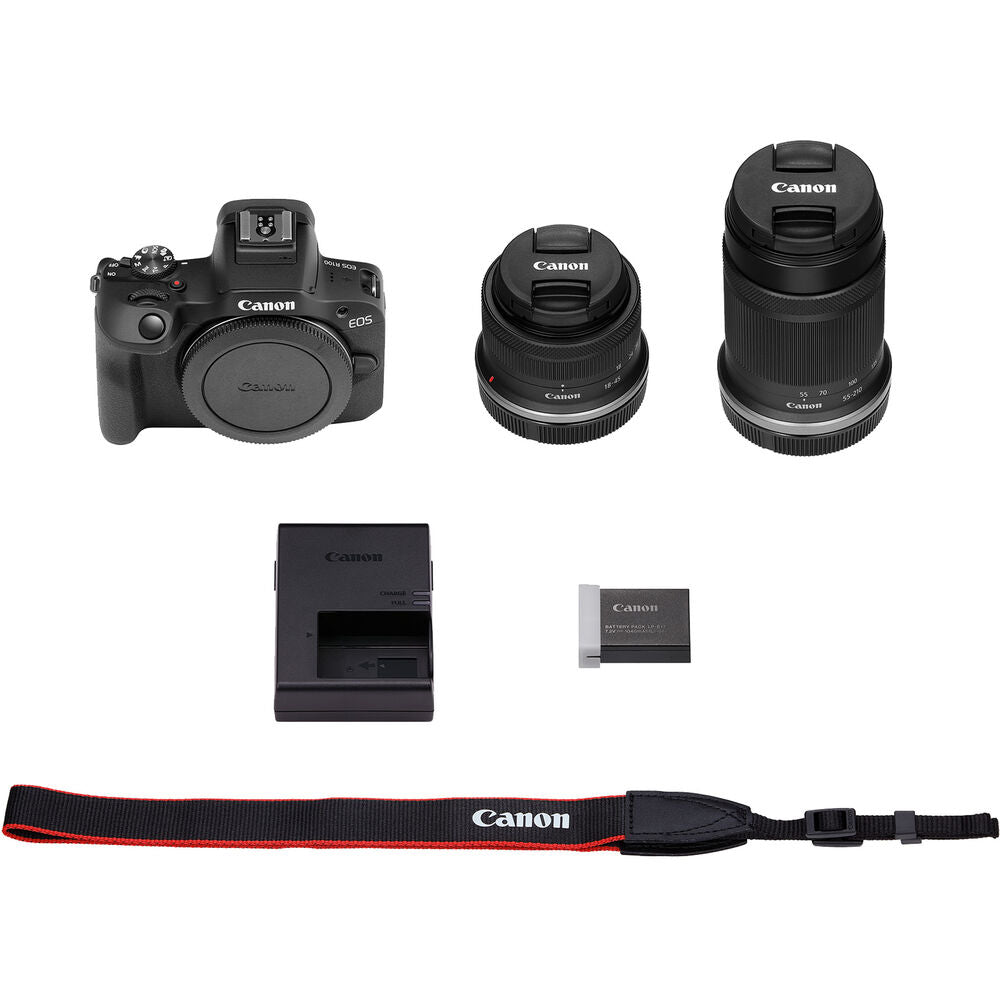 Canon EOS R100 Mirrorless Camera with 18-45mm and 55-210mm Lenses Kit + Filters + More