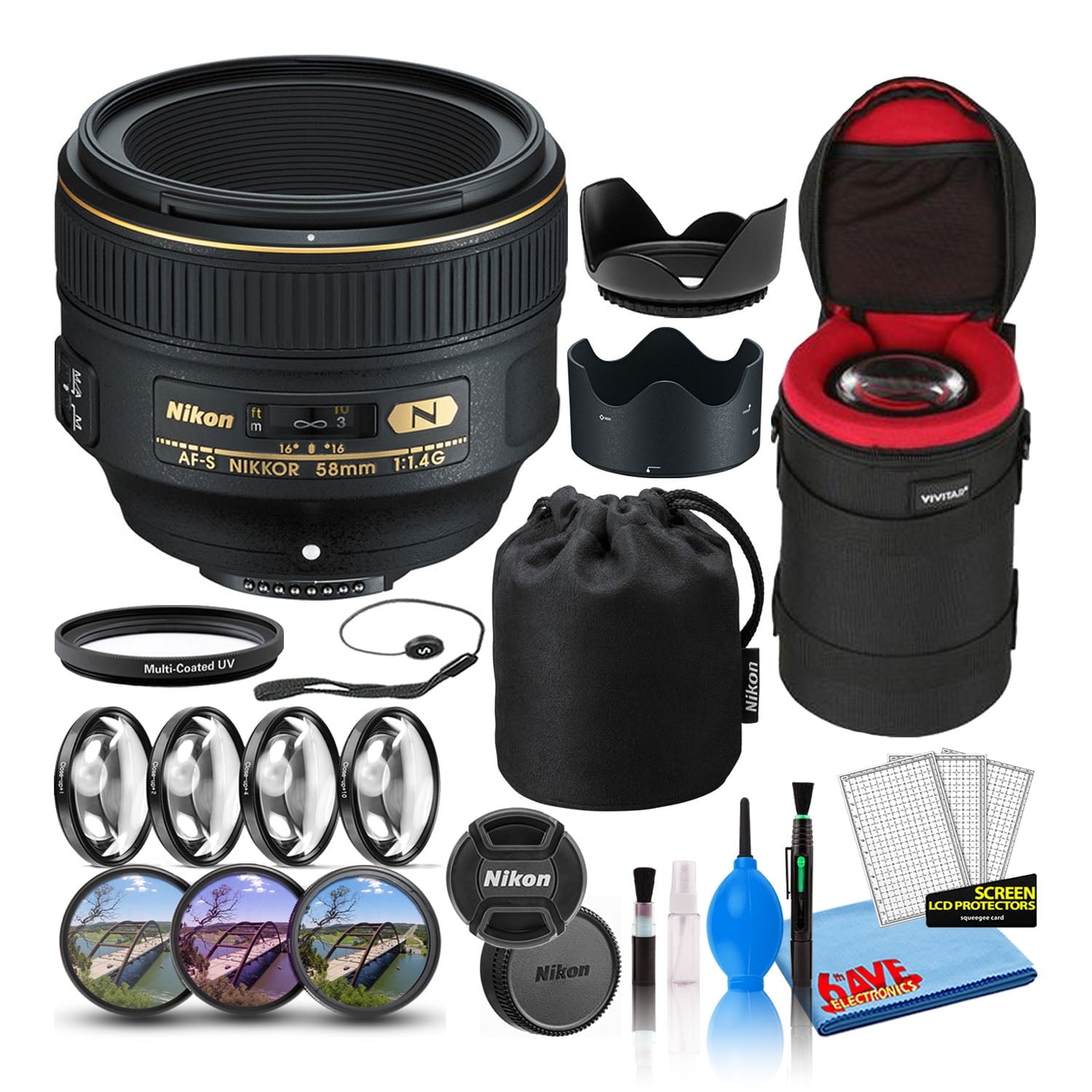 Nikon AF-S 58mm f/1.4G Compact Prime Lens 2210 Intl Model Bundle