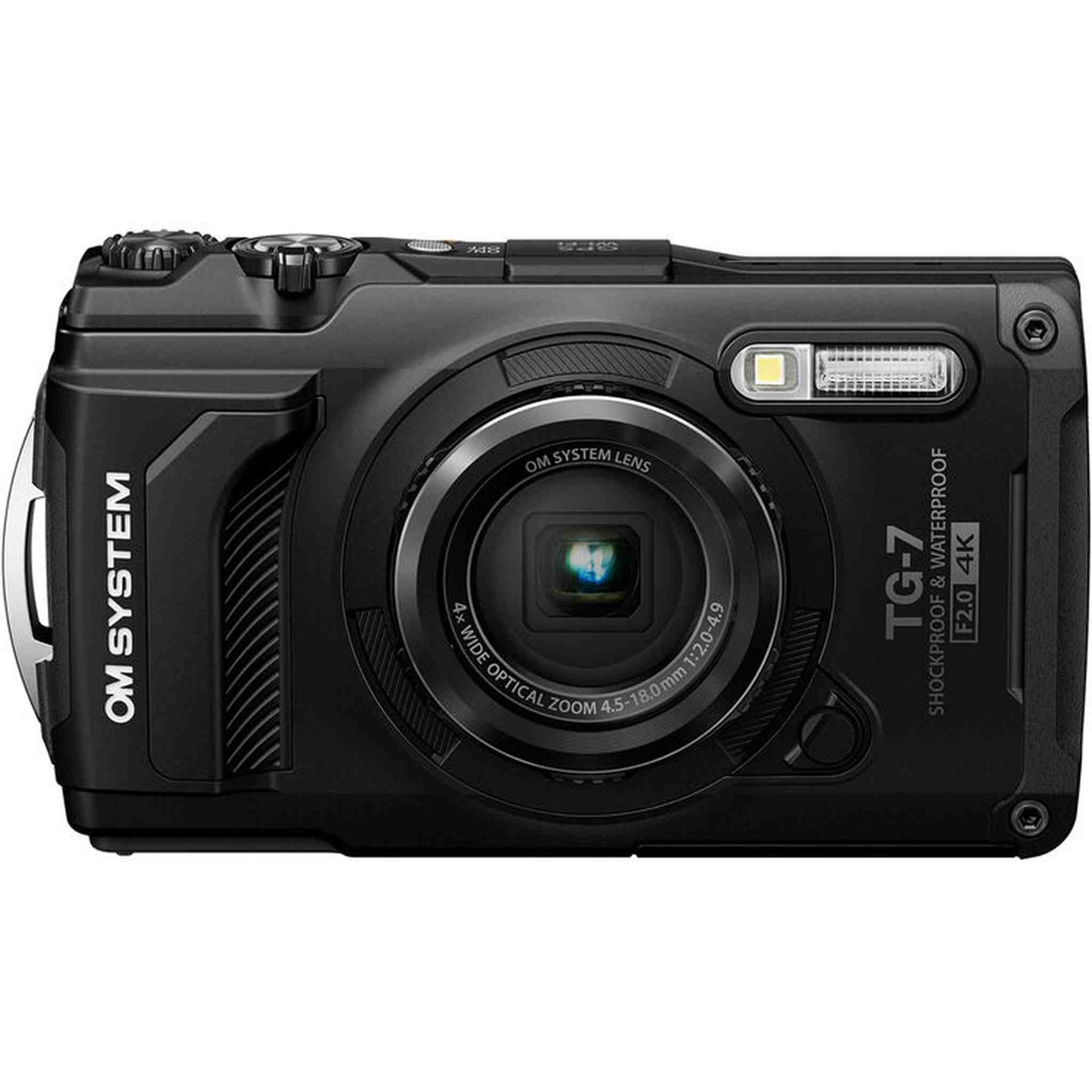 OM SYSTEM Tough TG-7 Digital Camera Bundle Black + 64GB Card + Case + Battery