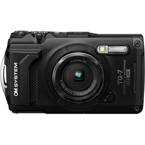 OM SYSTEM Tough TG-7 Digital Camera Bundle Black + 64GB Card + Case + Battery