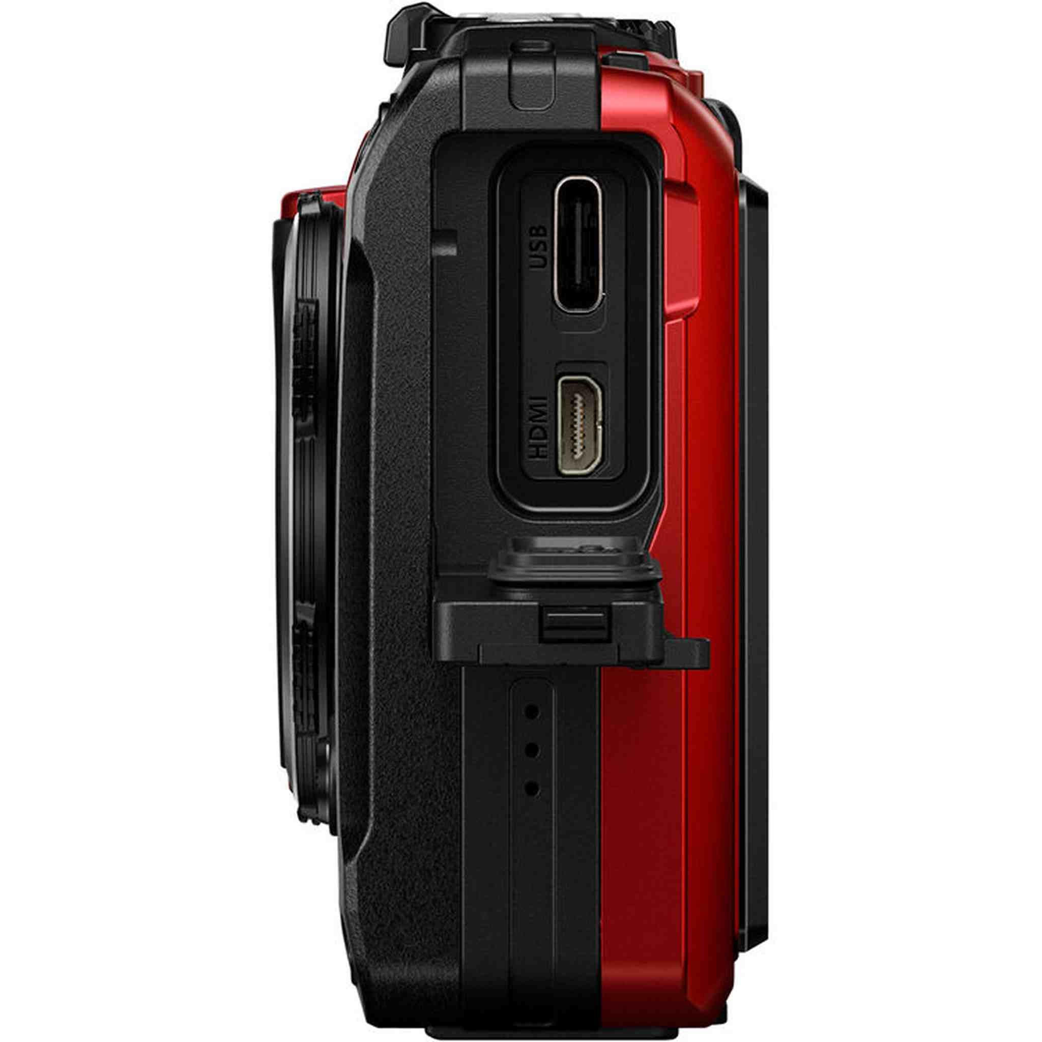 OM SYSTEM Tough TG-7 Digital Camera Bundle Red + 64GB Card + Case + Battery