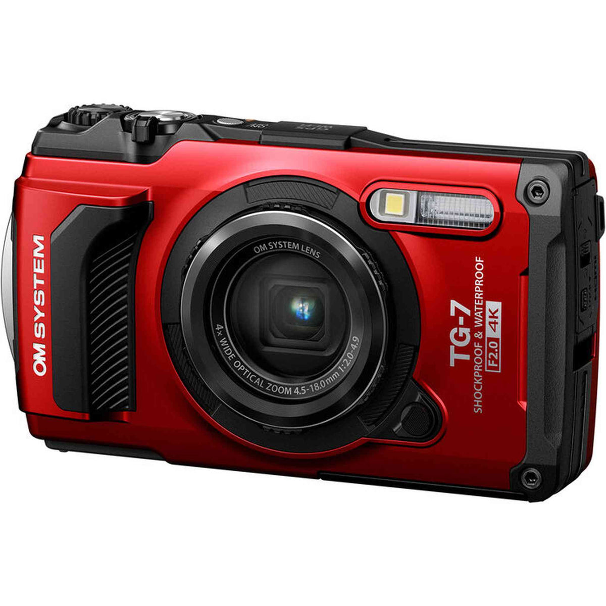 OM SYSTEM Tough TG-7 Digital Camera Bundle Red + 64GB Card + Case + Battery