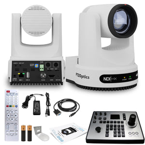 PTZOptics Move 4K PTZ Camera with 20x Zoom White PT20X-4K-WH-G3 + PT-JOY-G4 Controller + Wall Mount
