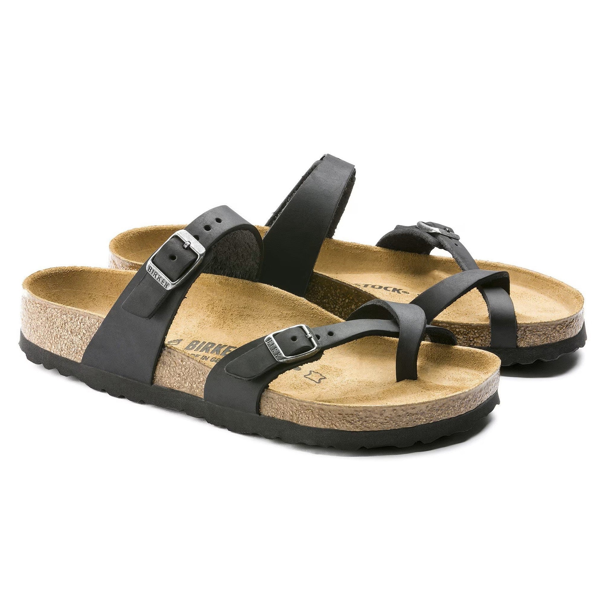 Birkenstock Women's Mayari Oiled Leather Sandal, Black, 6 W / 4 M US