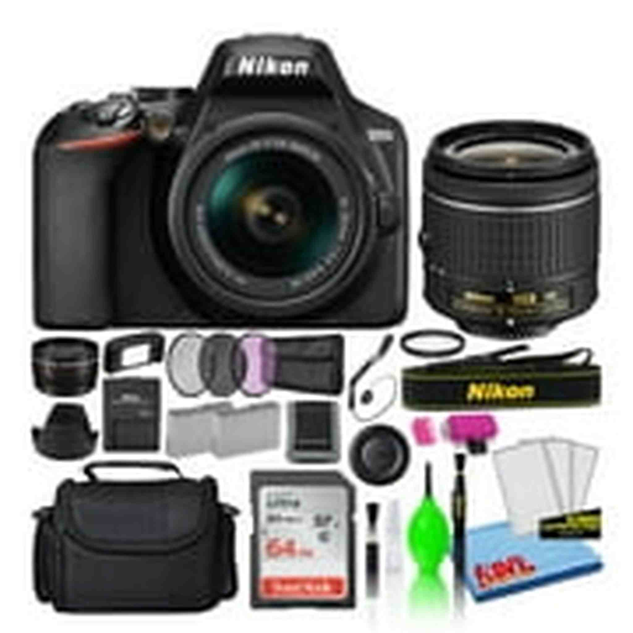 Nikon D3500 Digital Camera with 18-55mm Lens 1590 + 64GB SD Card + Bag Intl