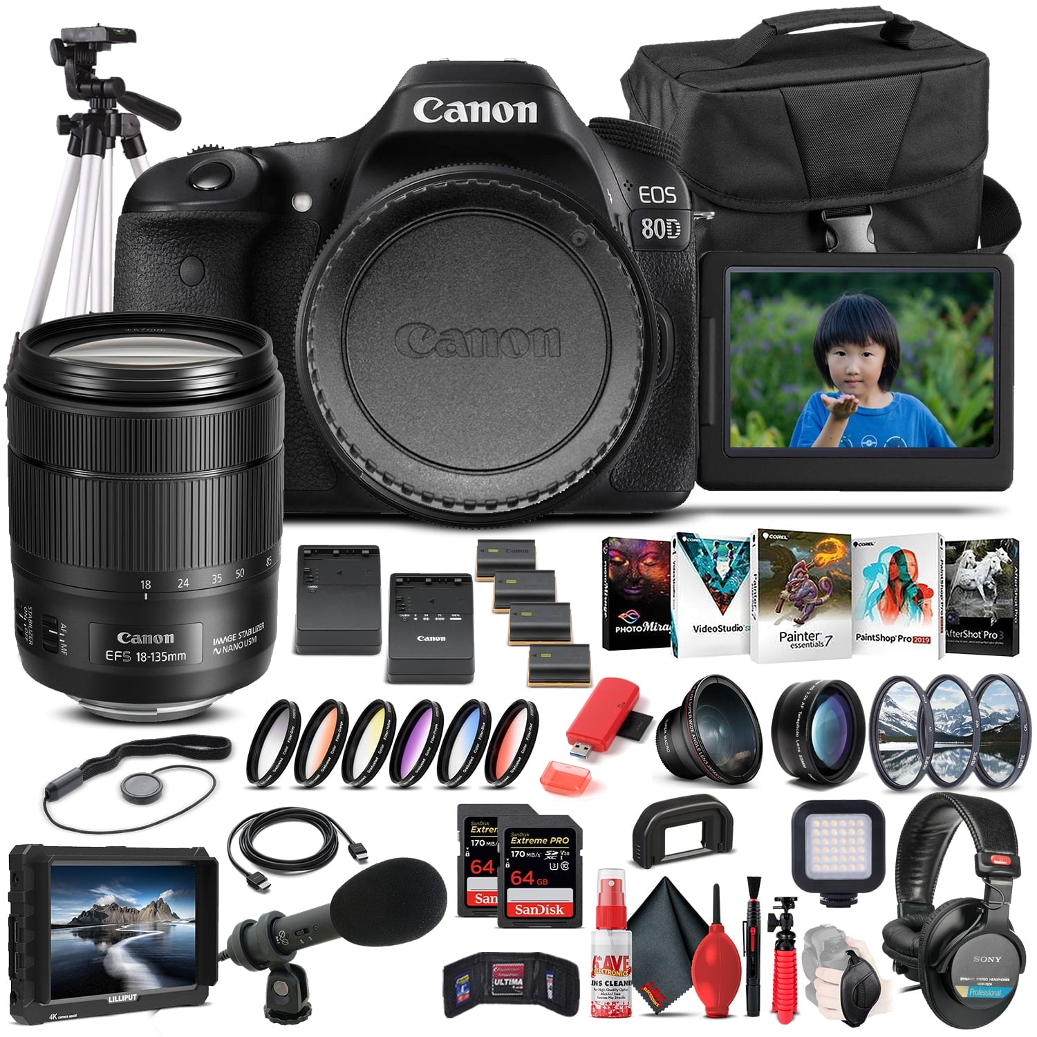 Canon EOS 80D DSLR Camera W/ 18-135mm Lens 1263C006  - Pro Bundle