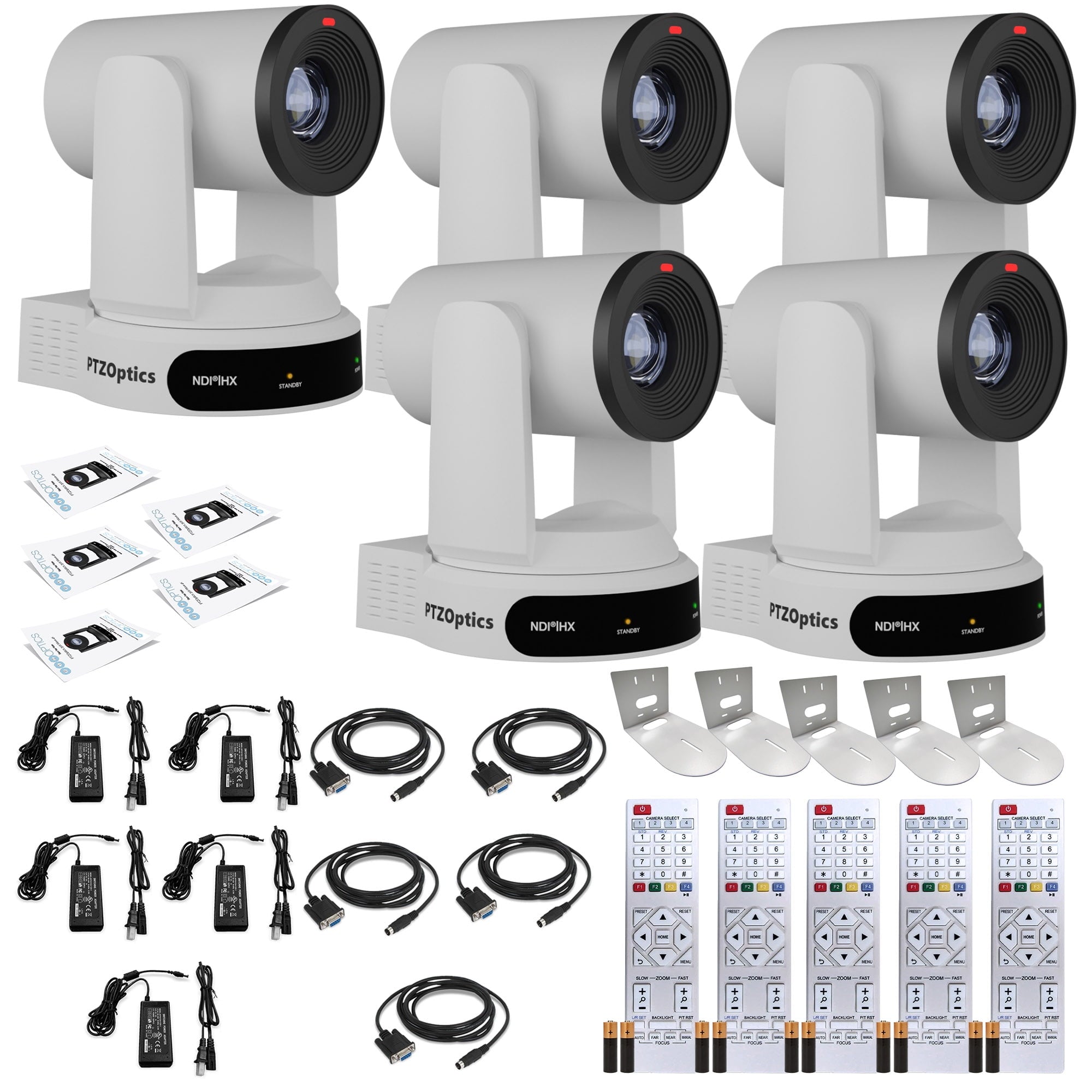 5 x PTZOptics Move 4K PTZ Camera with 30x Zoom White PT30X-4K-WH-G3 + 5 x Wall Mount