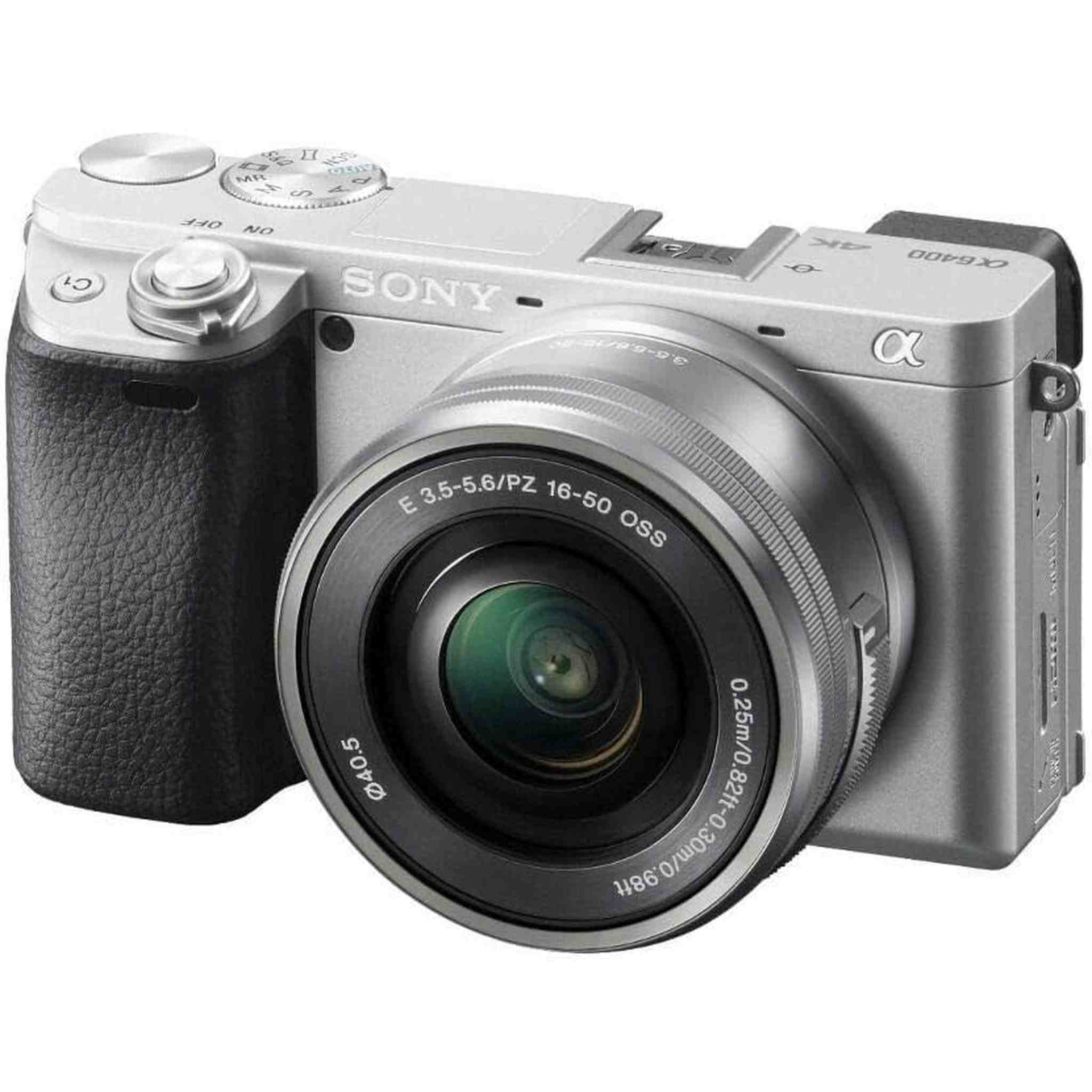 Sony a6400 Mirrorless Camera with 16-50mm f/3.5-5.6 II Lens Silver - Bundle