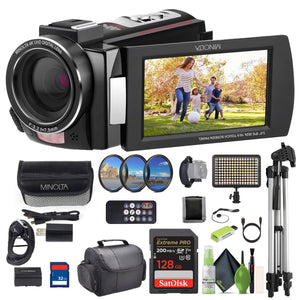 Minolta MN4K25NV 4K Ultra HD 30 MP Night Vision Camcorder Black Bundle kit