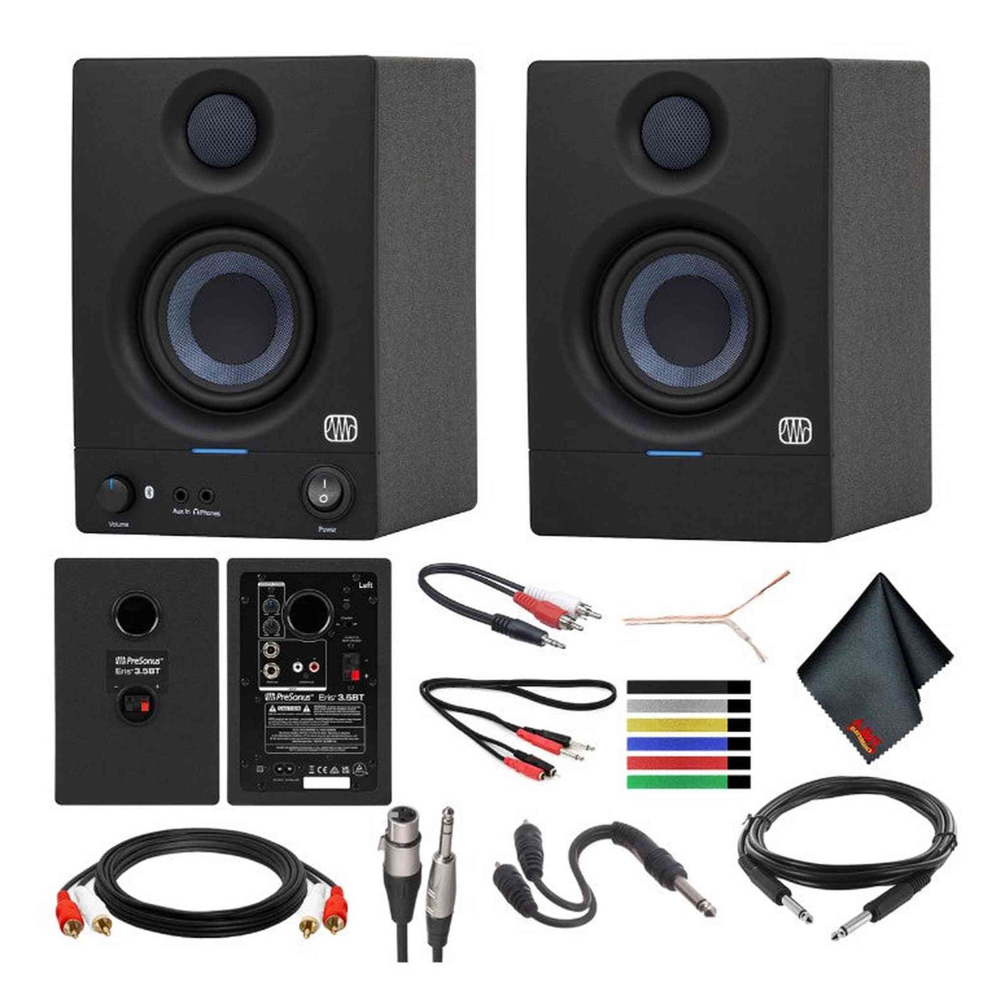 PreSonus Eris 3.5BT Bluetooth Studio Monitors Speakers, Pair-DJ Speakers Bundle PreSonus