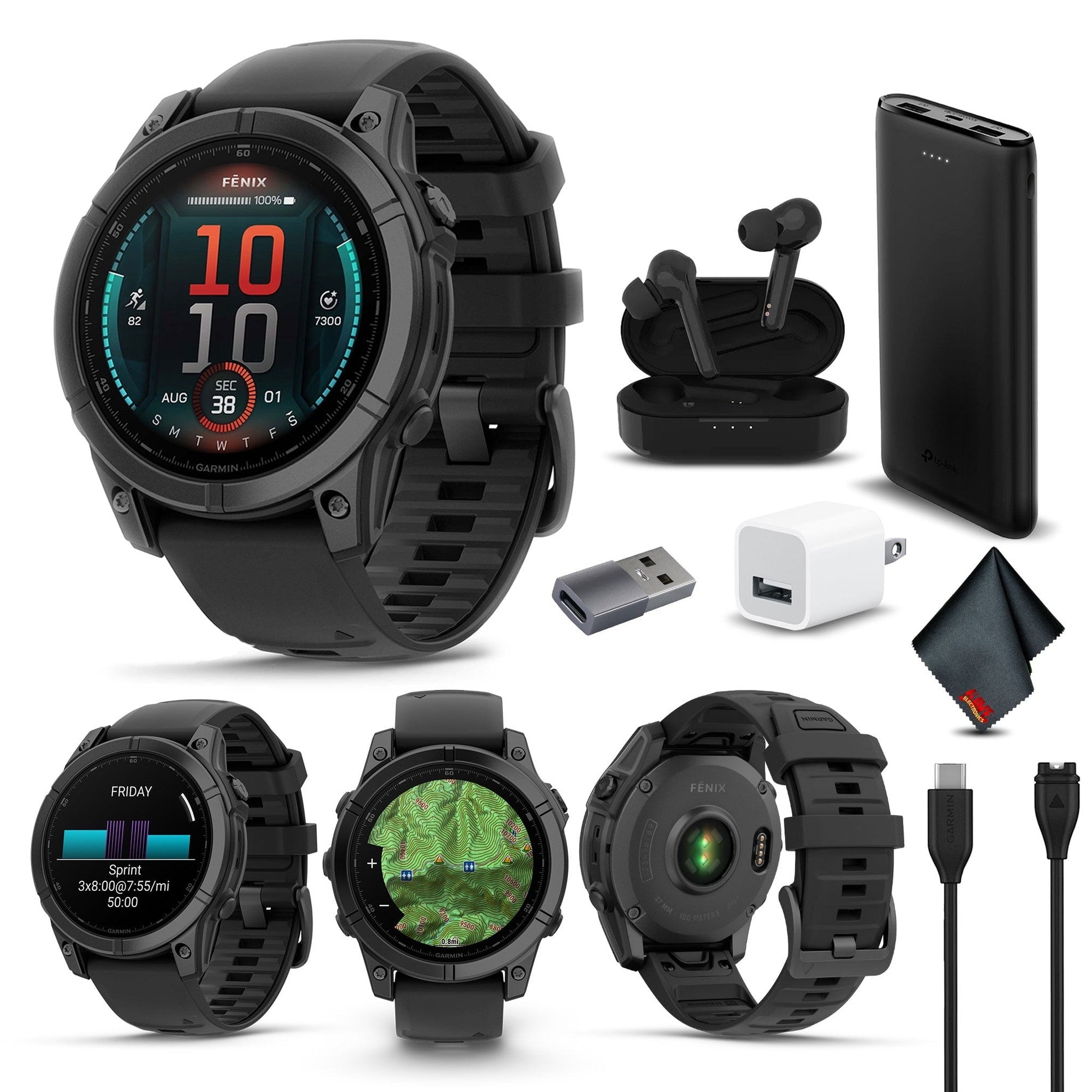 fenix E – 47 mm, AMOLED, Slate Gray Steel with Black Silicone Band Bundle