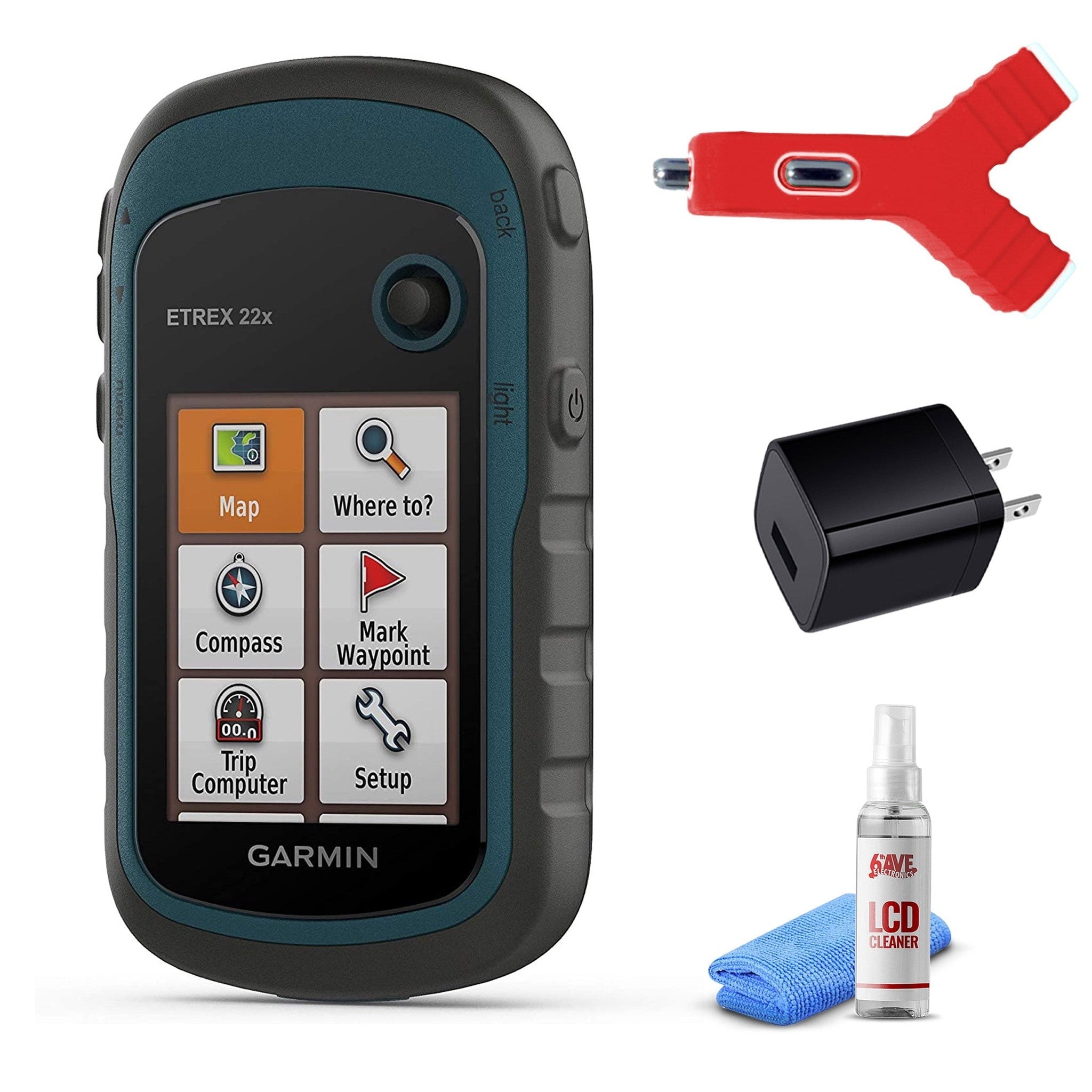 Garmin eTrex 22x, Handheld GPS Navigator with 6Ave Travel Kit 010-02256-00