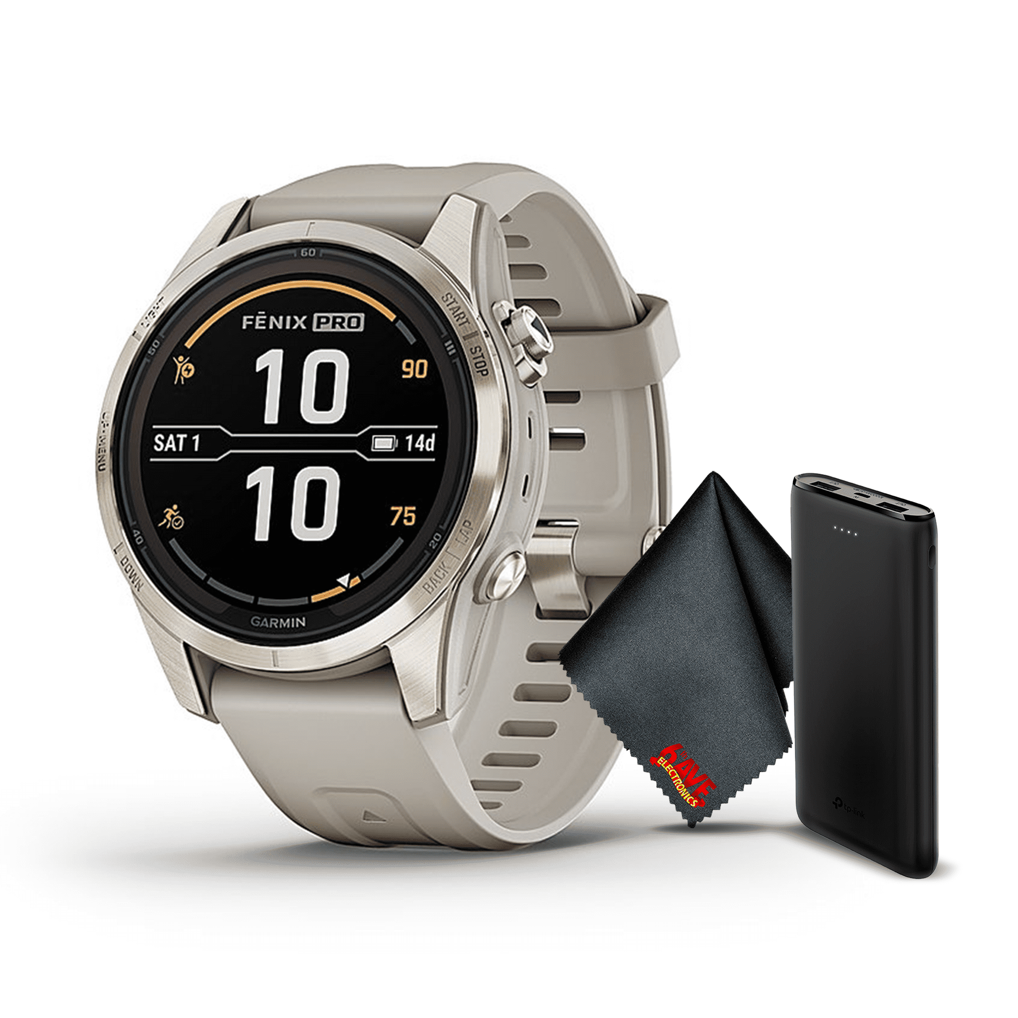 Garmin Fenix 7S Pro Solar Edition Sapphire, Soft Gold with Light Sand Band