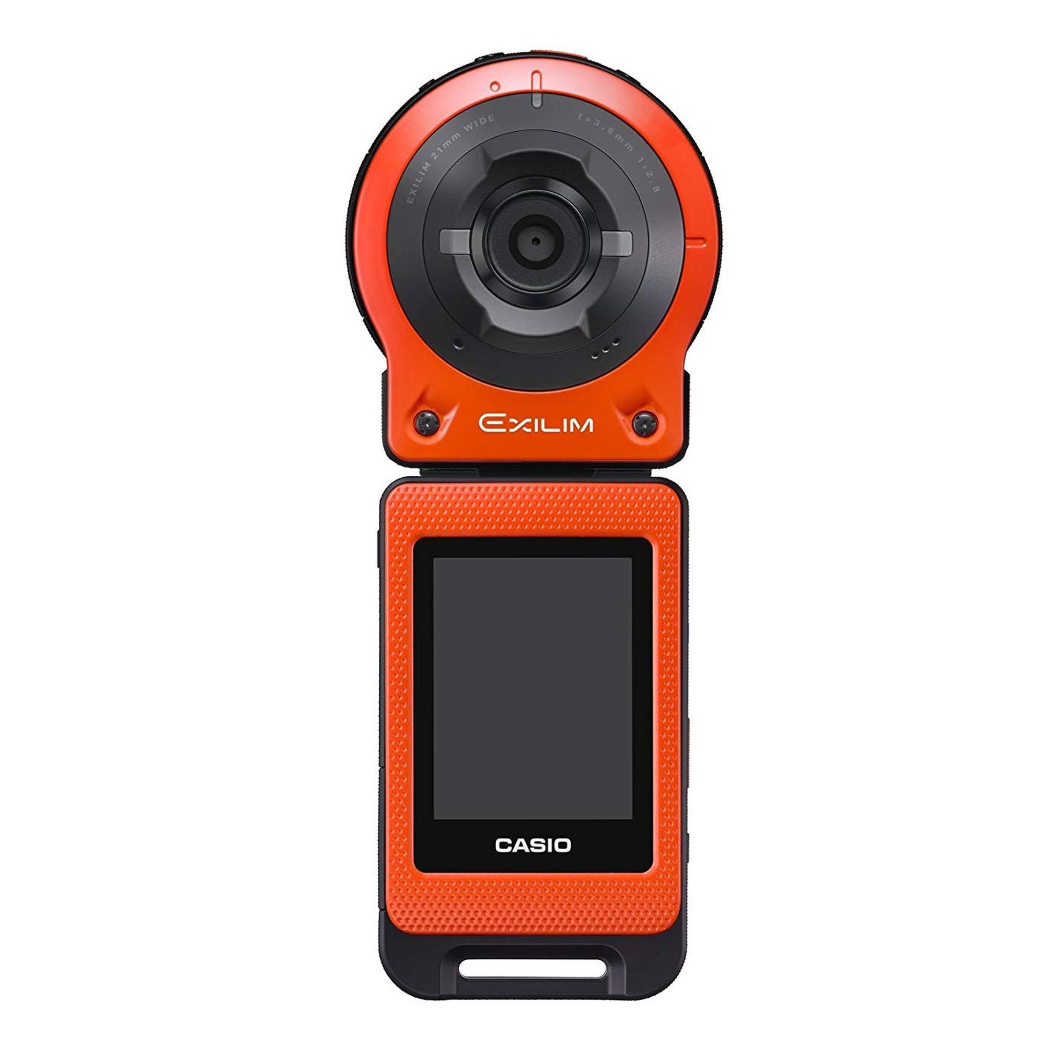 CASIO EX-FR10 EXILIM Digital Action Camera 14.1 MP - Orange - 64GB MicroSD - Case - Cleaning Kit - Tripod - Monopod 70" Starter Bundle