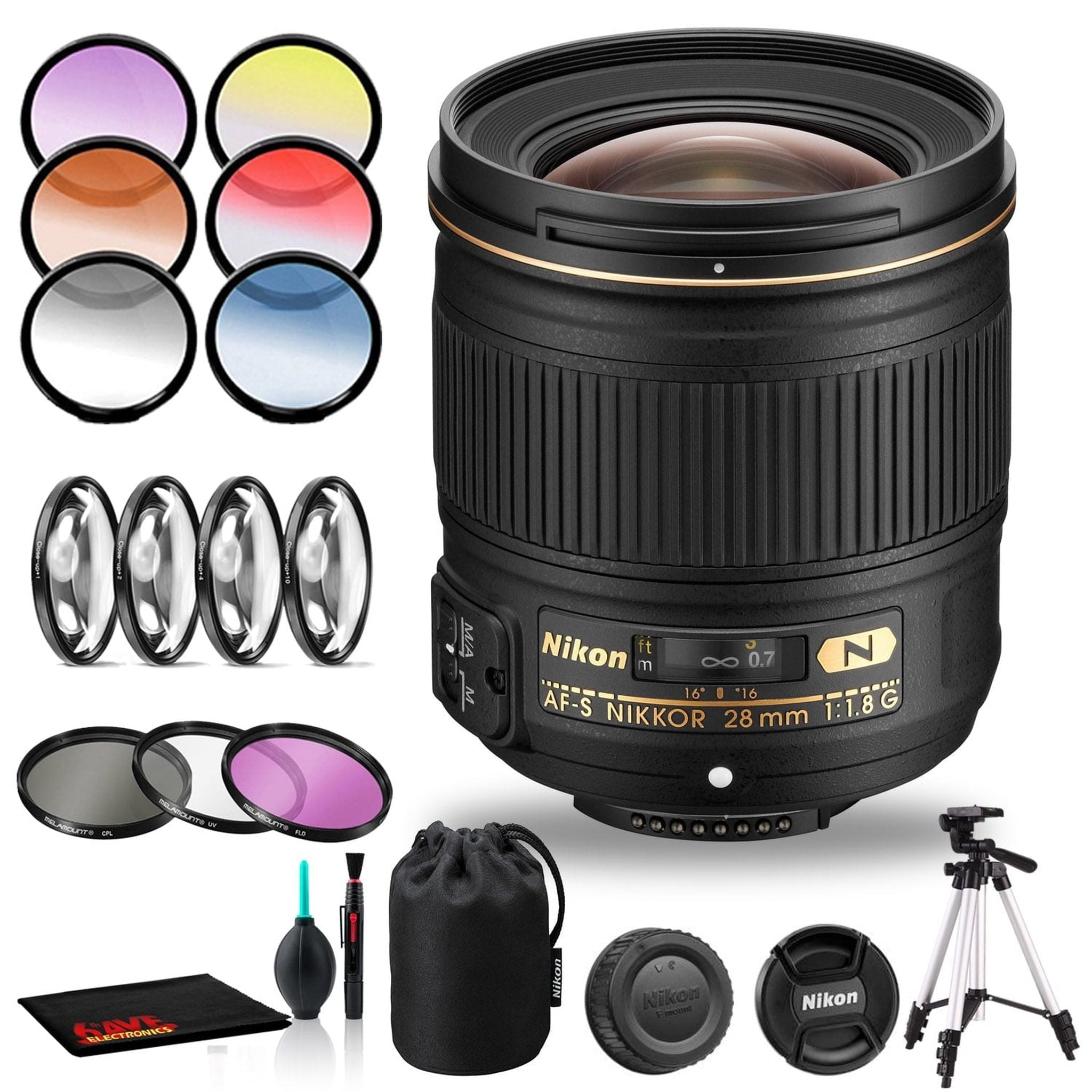Nikon AF-S NIKKOR 28mm f/1.8G Lens Includes Filter Kits and Tripod Intl Model Bundle