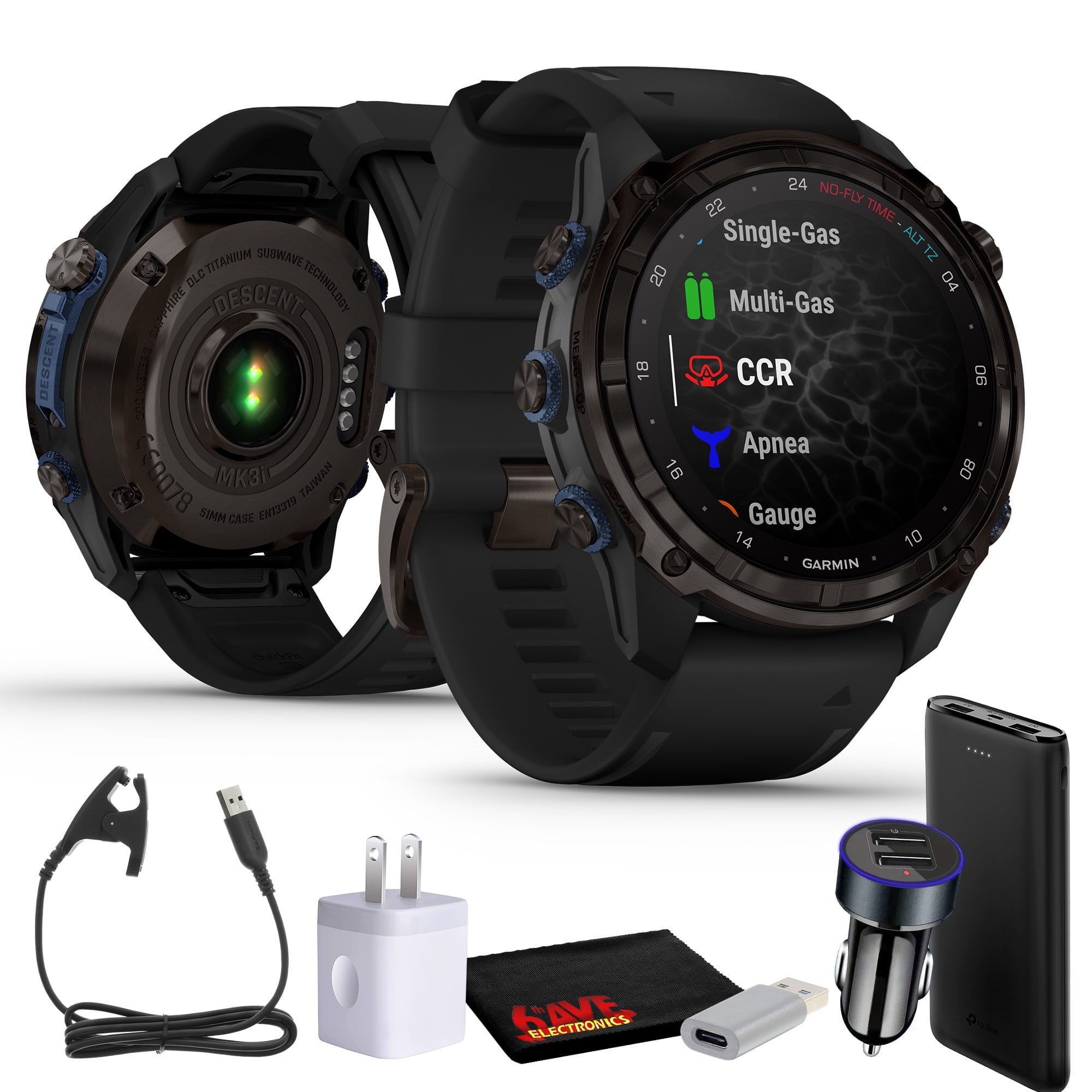 Garmin Descent Mk3i, Dive Computer and Multisport GPS Smartwatch, Black- Bundle