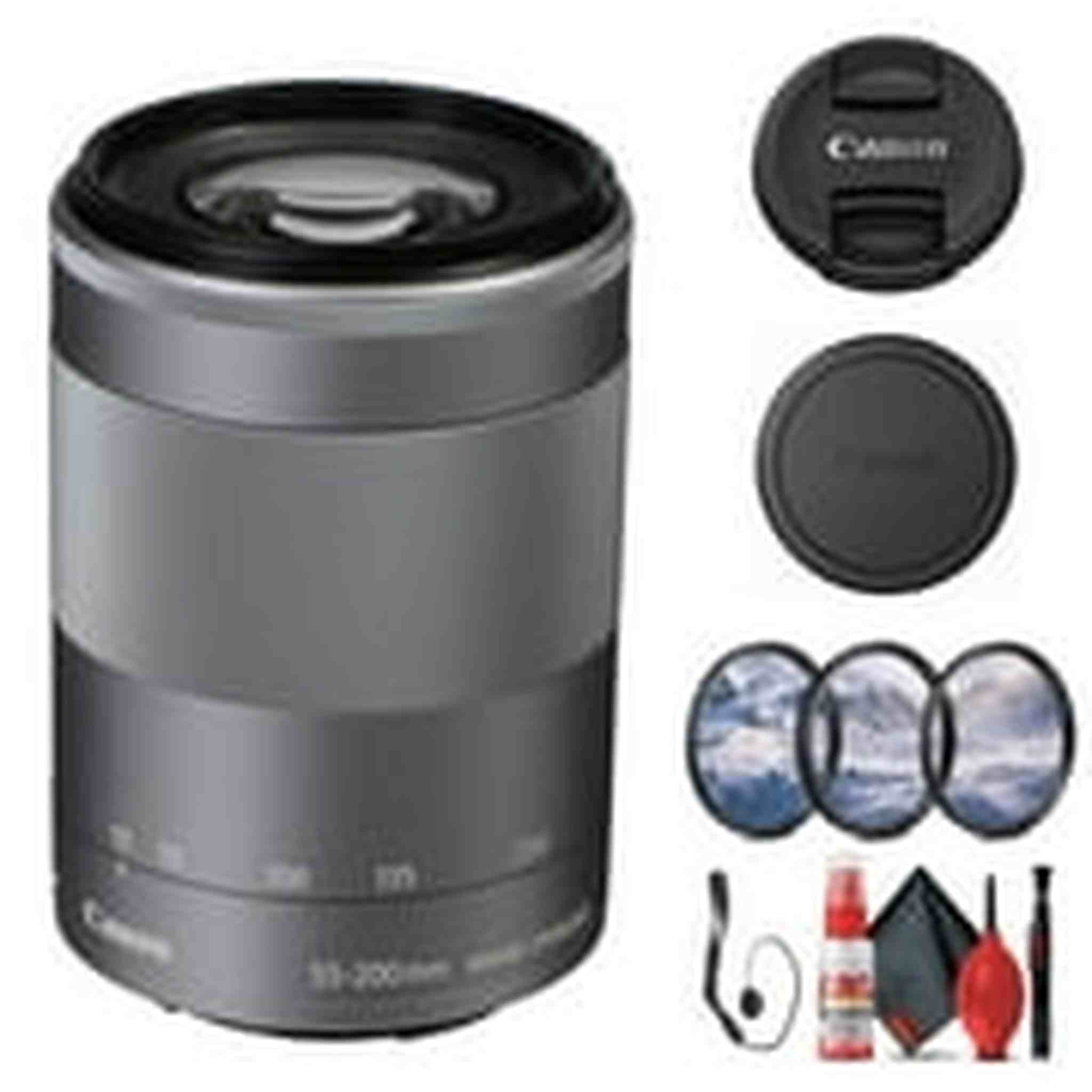 Canon EF-M 55-200mm f/4.5-6.3 IS STM Lens Silver 1122C002 + Filter Kit - Bundle Canon