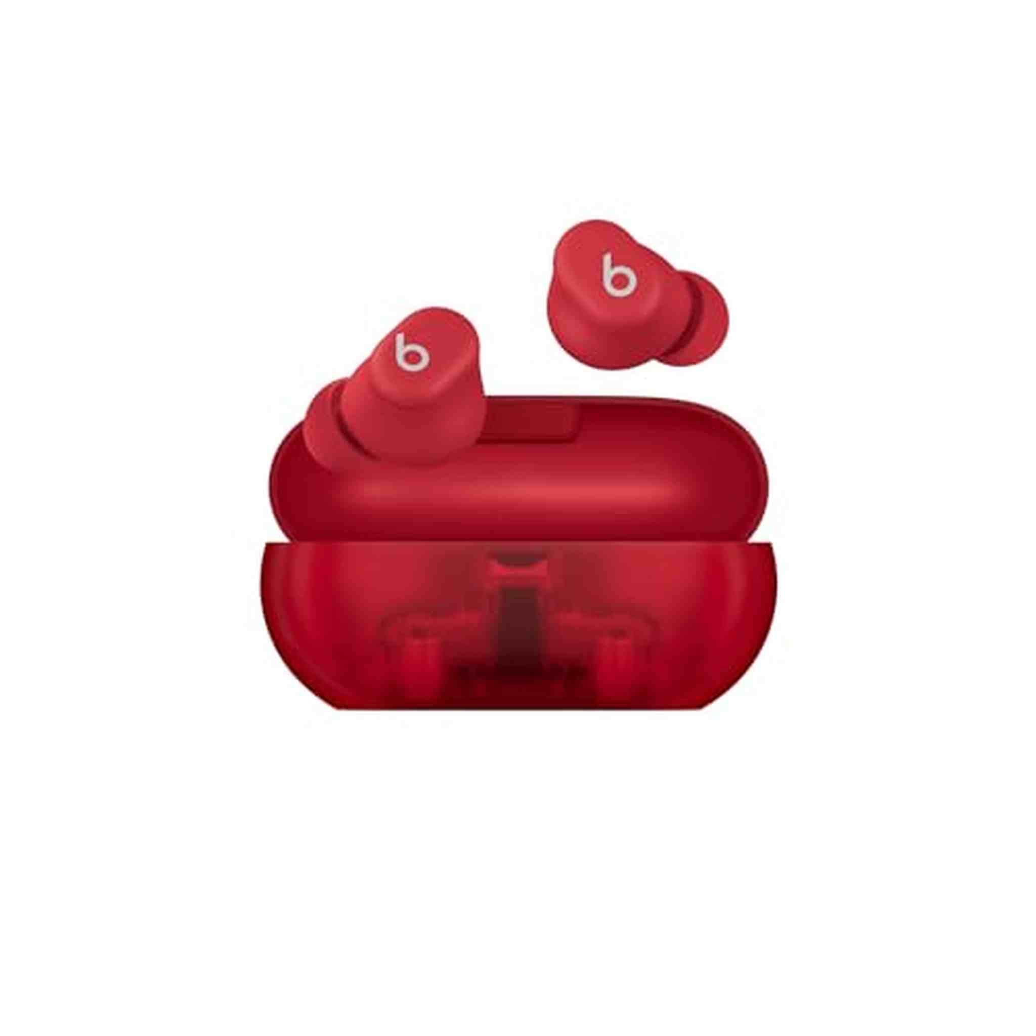 Beats Solo Buds - Wireless Bluetooth Earbuds | 18 Hours of Battery Life | Apple & Android Compatibility | Built-in Microphone - Transparent Red - Used