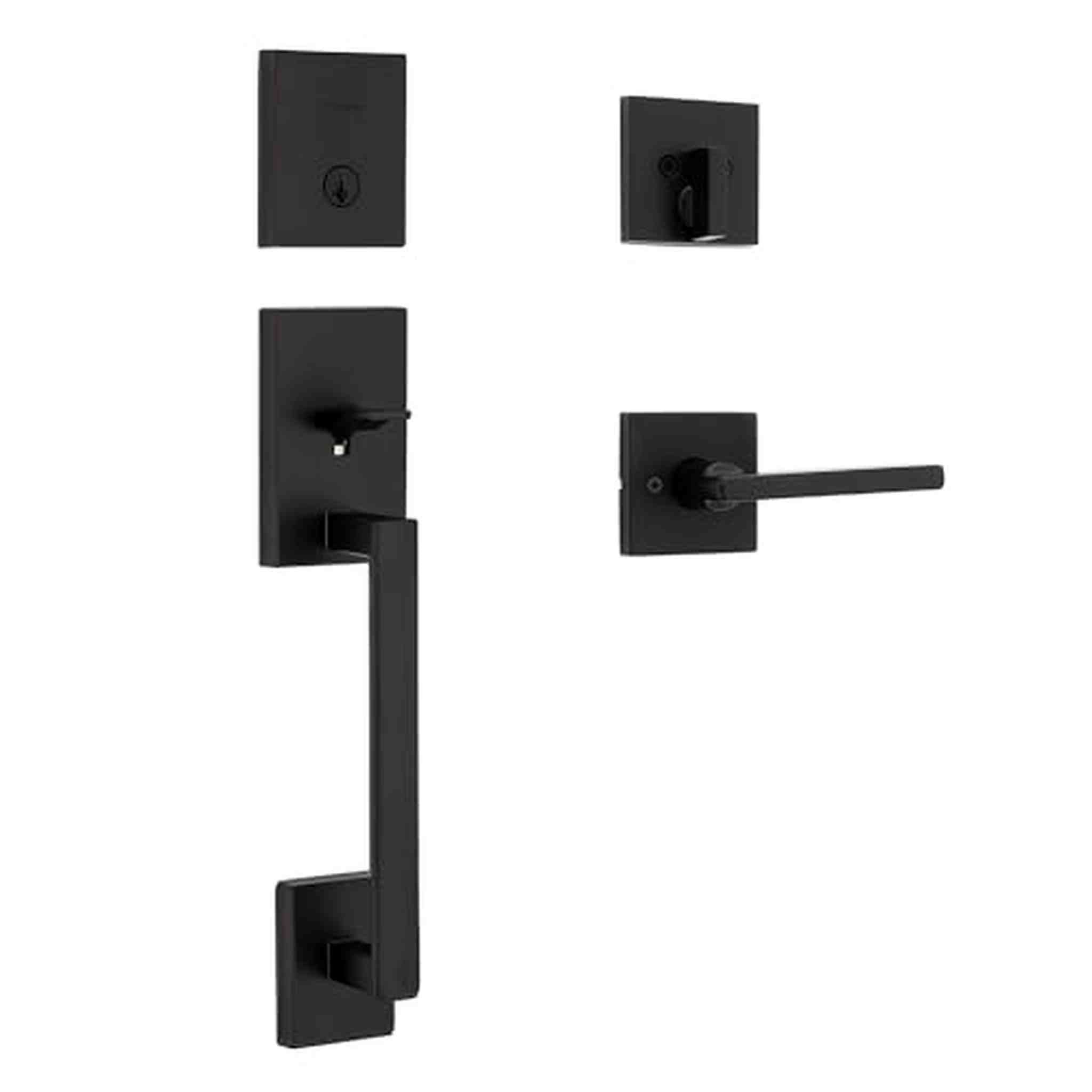 Kwikset San Clemente Front Door Lock Handle and Deadbolt Set, Entry Handleset Exterior with Interior Reversible Lever, Matte Black, Pick Resistant SmartKey Rekey Deadbolt Security Kwikset