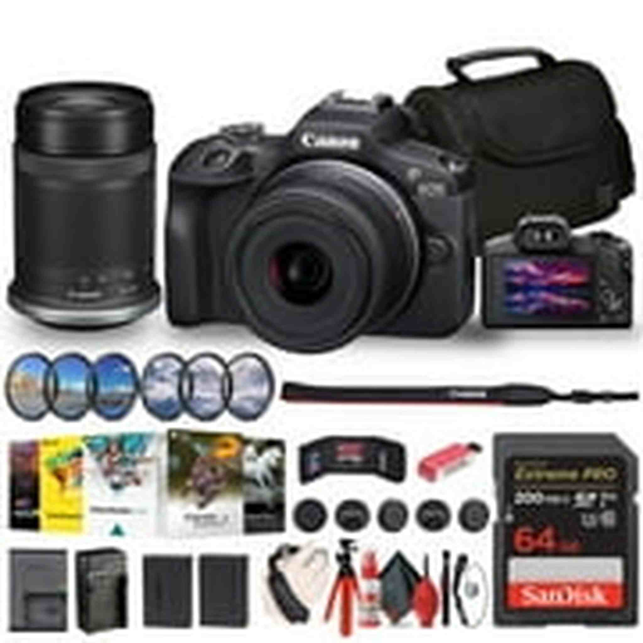 Canon EOS R100 Mirrorless Camera with 18-45mm and 55-210mm Lenses Kit + Filters + More Canon