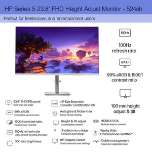 HP 524SH 23.8" 16:9 FreeSync IPS Monitor Bundle