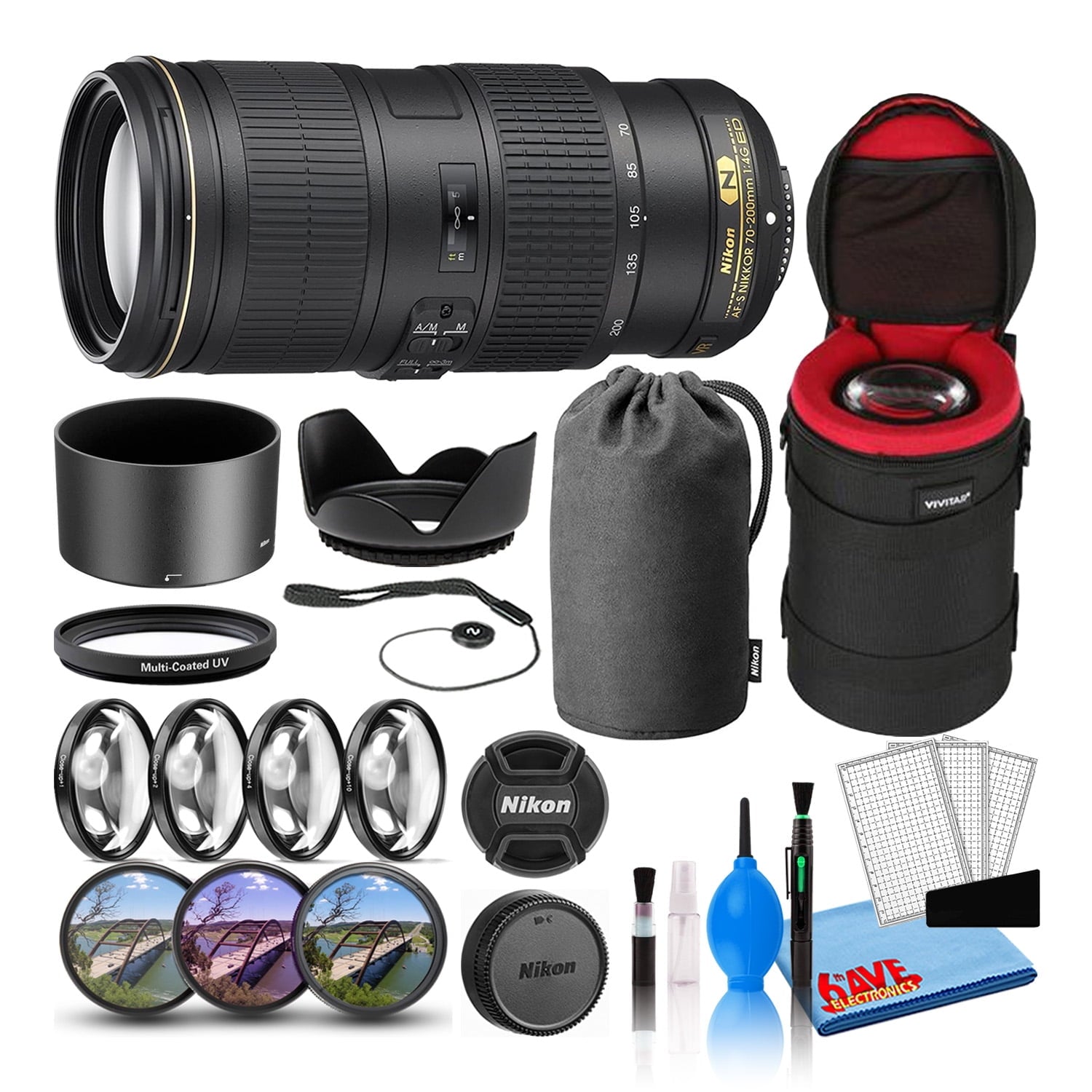 Nikon AF-S 70-200mm f/4G ED VR Telephoto Lens (2202) Intl Model Bundle