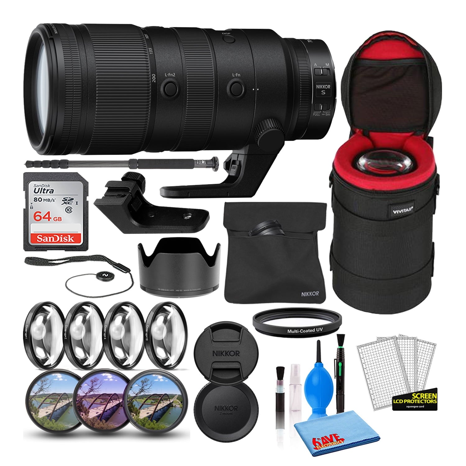 Nikon NIKKOR Z 70-200mm f/2.8 VR Lens 20091 Intl Model Bundle + 64GB SD Card