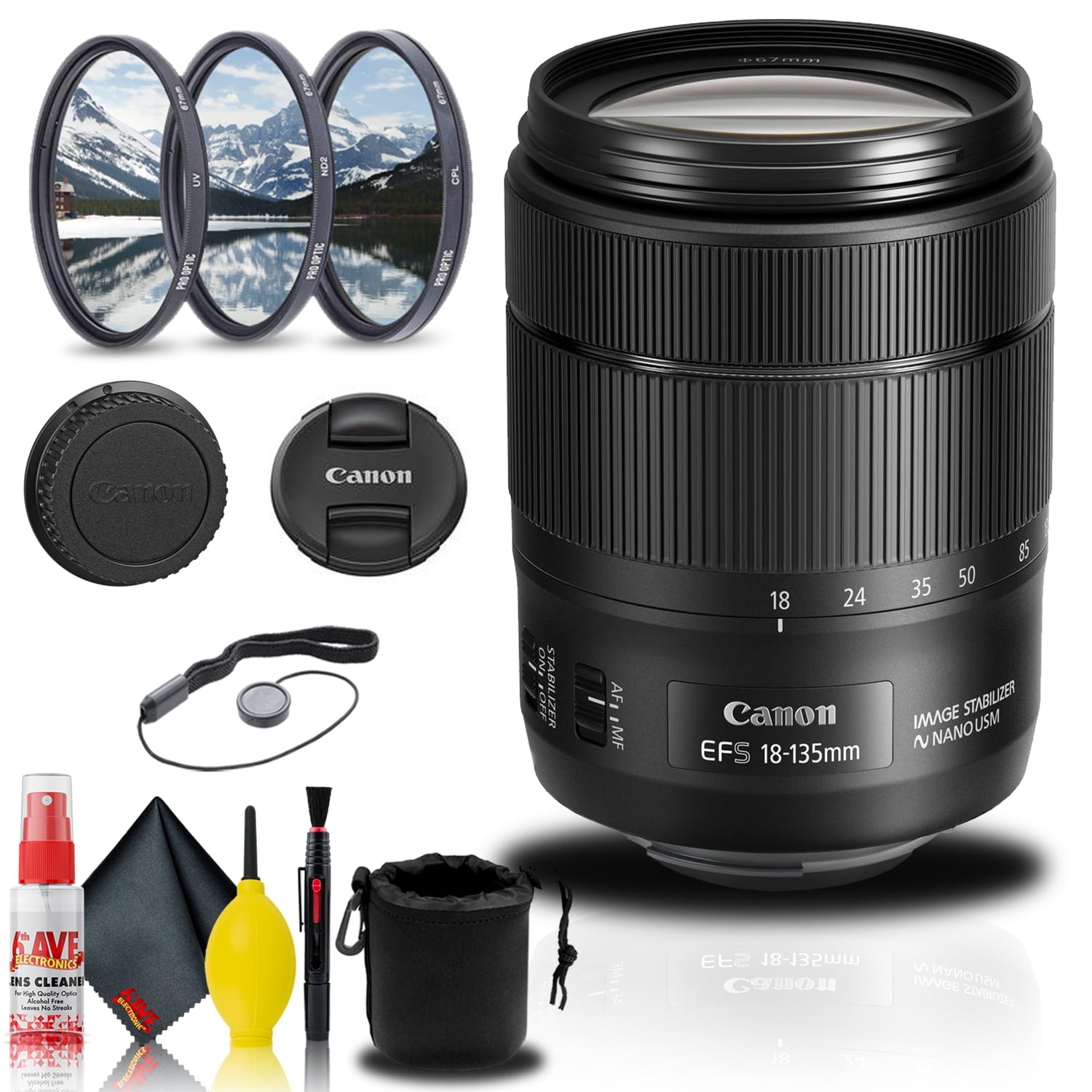 Canon EF-S 18-135mm f/3.5-5.6 IS USM Lens (1276C002) + Filter Kit Base Bundle