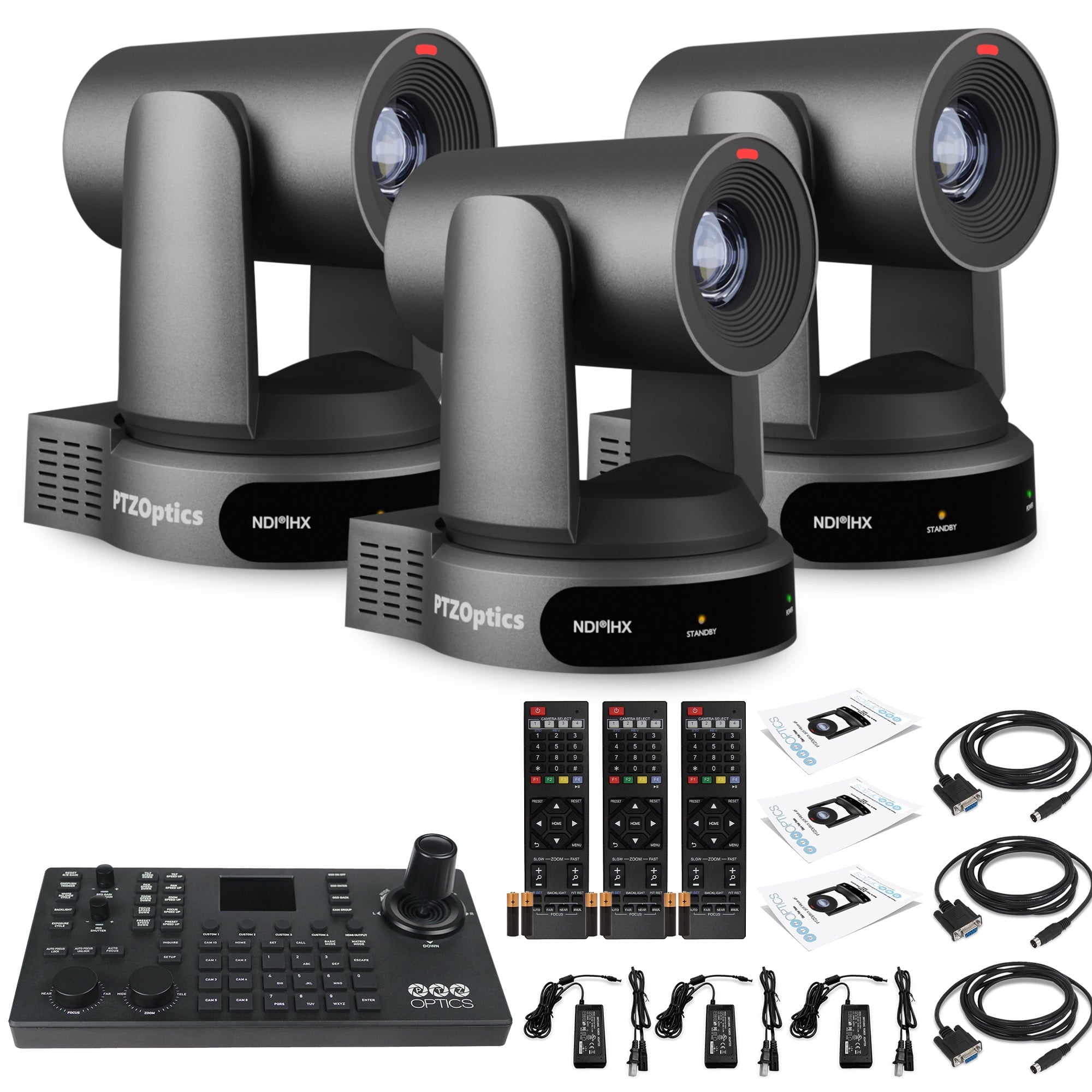 3 x PTZOptics Move 4K PTZ Camera with 30x Zoom Gray PT30X-4K-GY-G3 + SuperJoy PTZ Controller