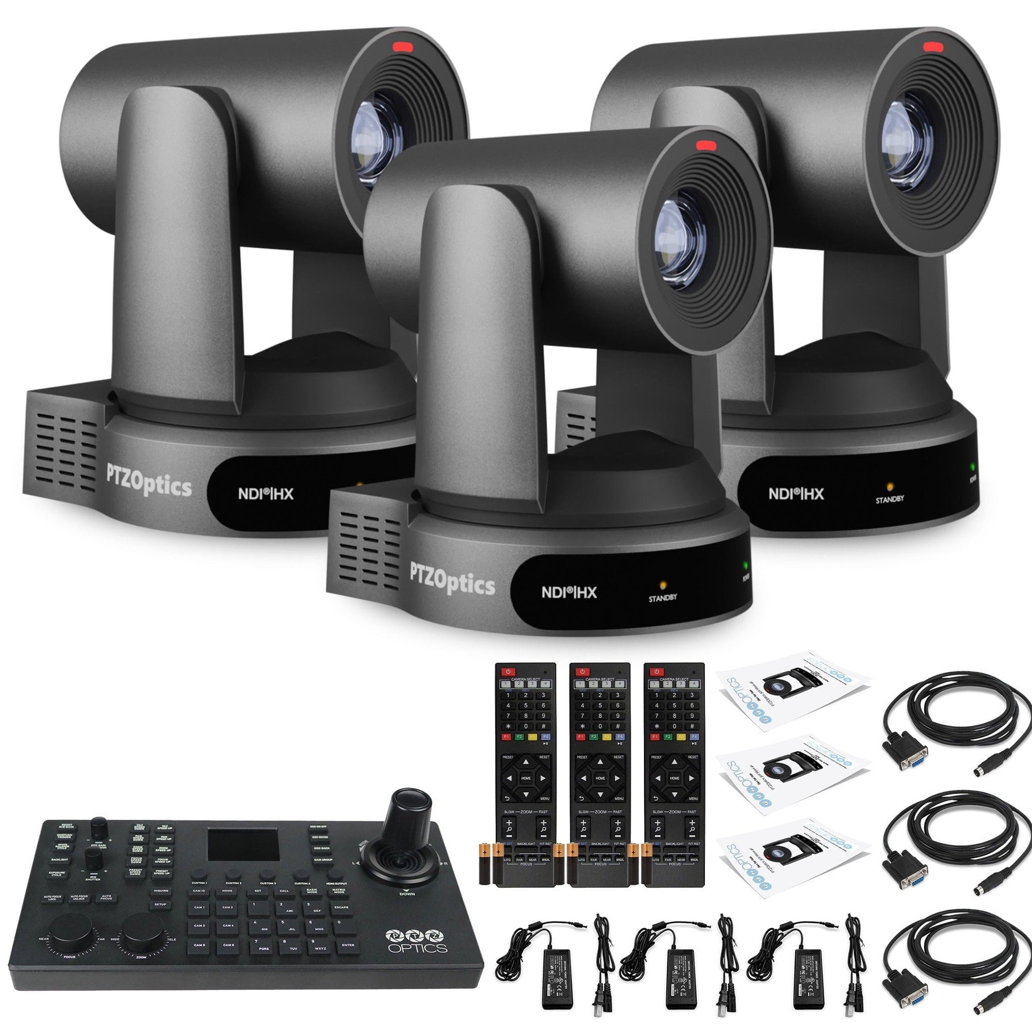 3 x PTZOptics Move 4K PTZ Camera with 30x Zoom Gray PT30X-4K-GY-G3 + SuperJoy PTZ Controller PTZOptics