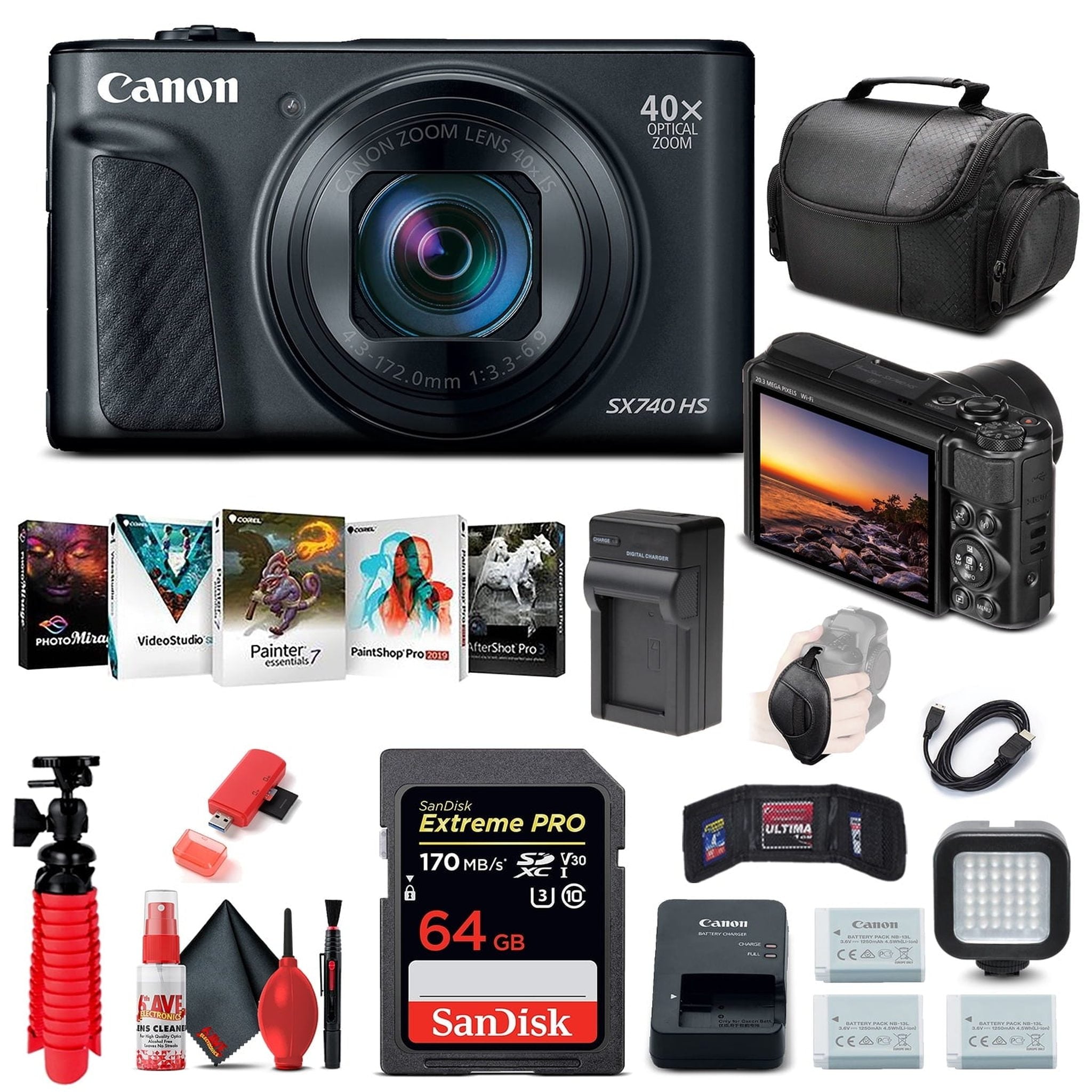 Canon PowerShot SX740 HS Digital Camera Black 2955C001 + 64GB Card + More
