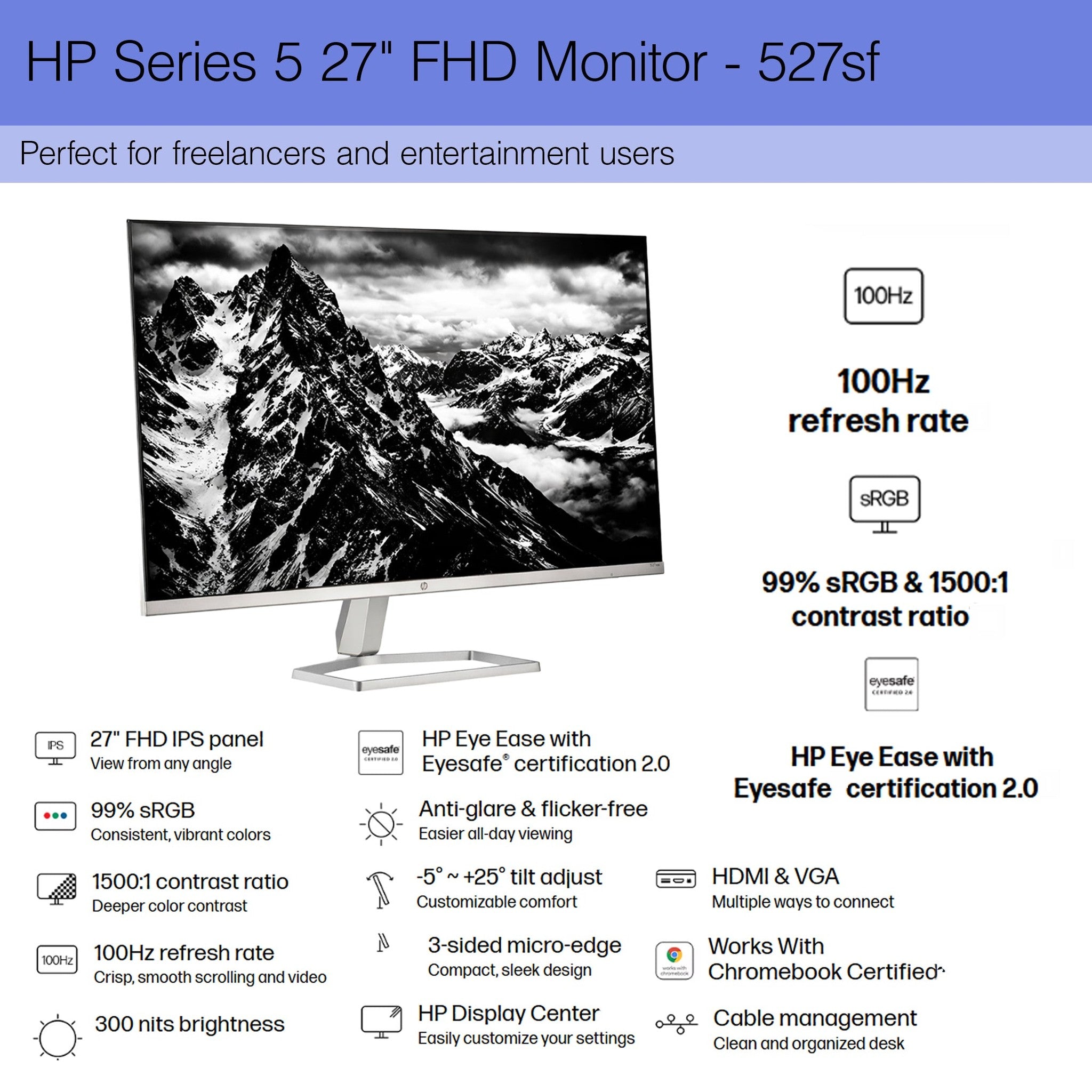 HP 527SF 27" 16:9 FHD 1080p IPS Slim Monitor Bundle
