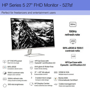 HP 527SF 27" 16:9 FHD 1080p IPS Slim Monitor Bundle