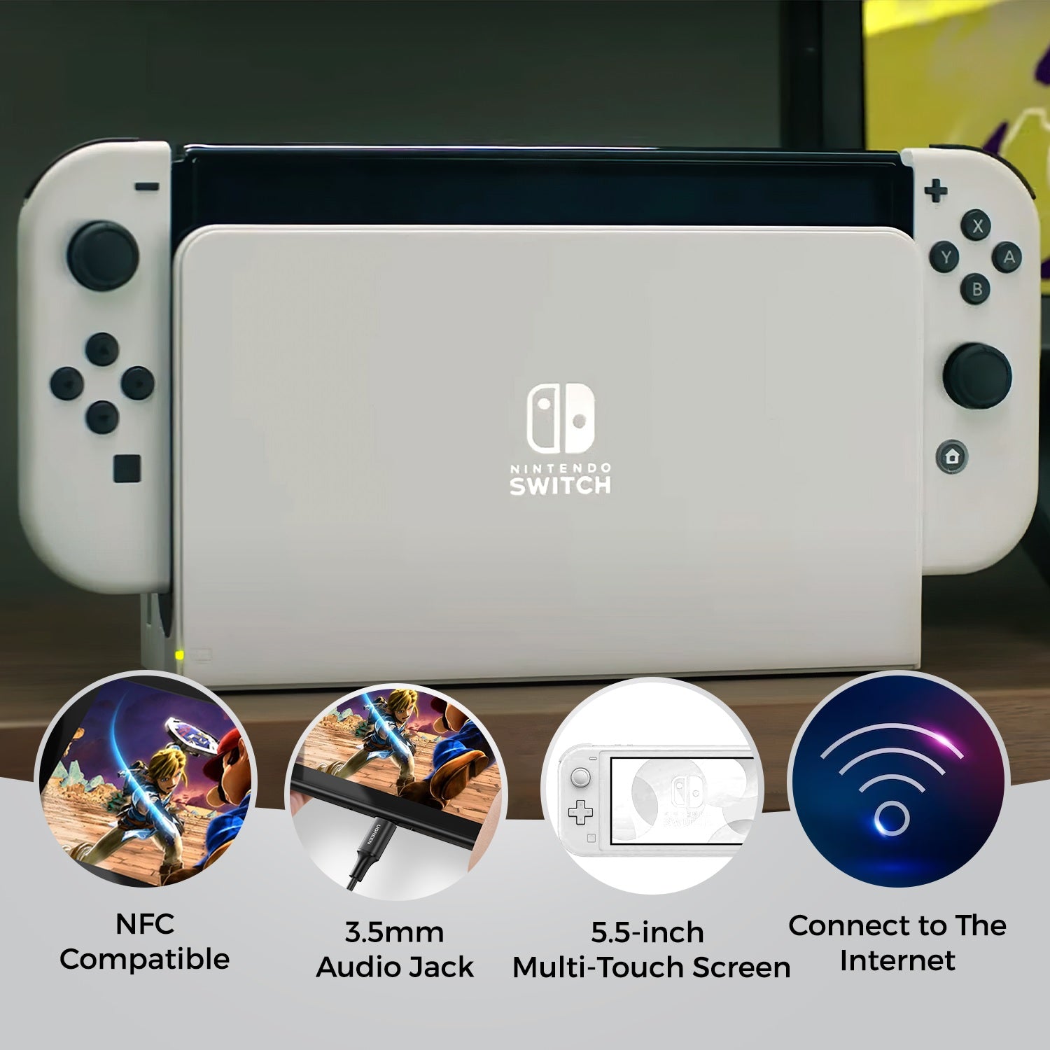 Nintendo Switch OLED White with Mario Kart 8 Deluxe, 128GB Card Bundle