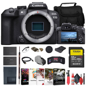 Canon EOS R10 Mirrorless Camera + Sony 64GB TOUGH SD Card + Bag + Charger + More