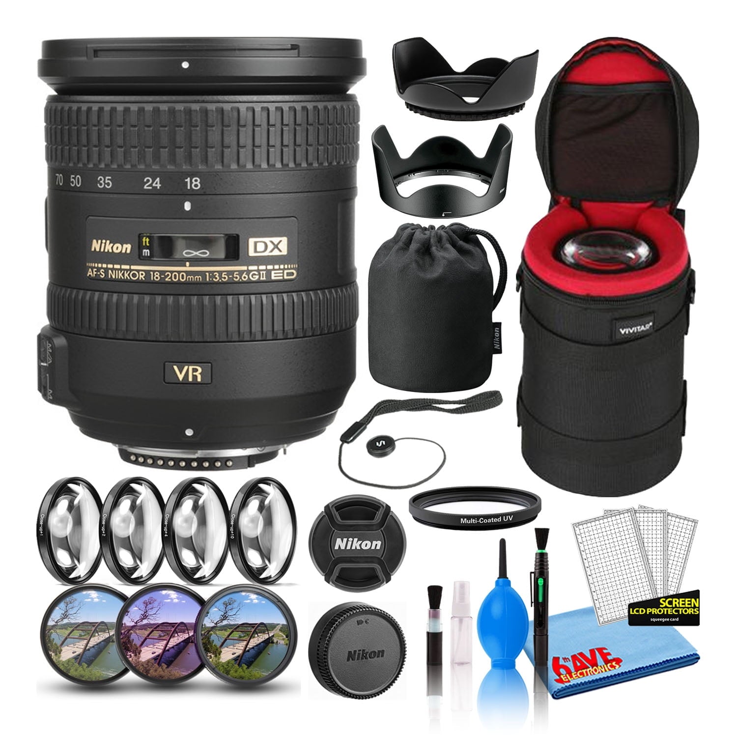 Nikon AF-S DX 18-200mm f/3.5-5.6G VR II Lens 2192 Intl Model Bundle