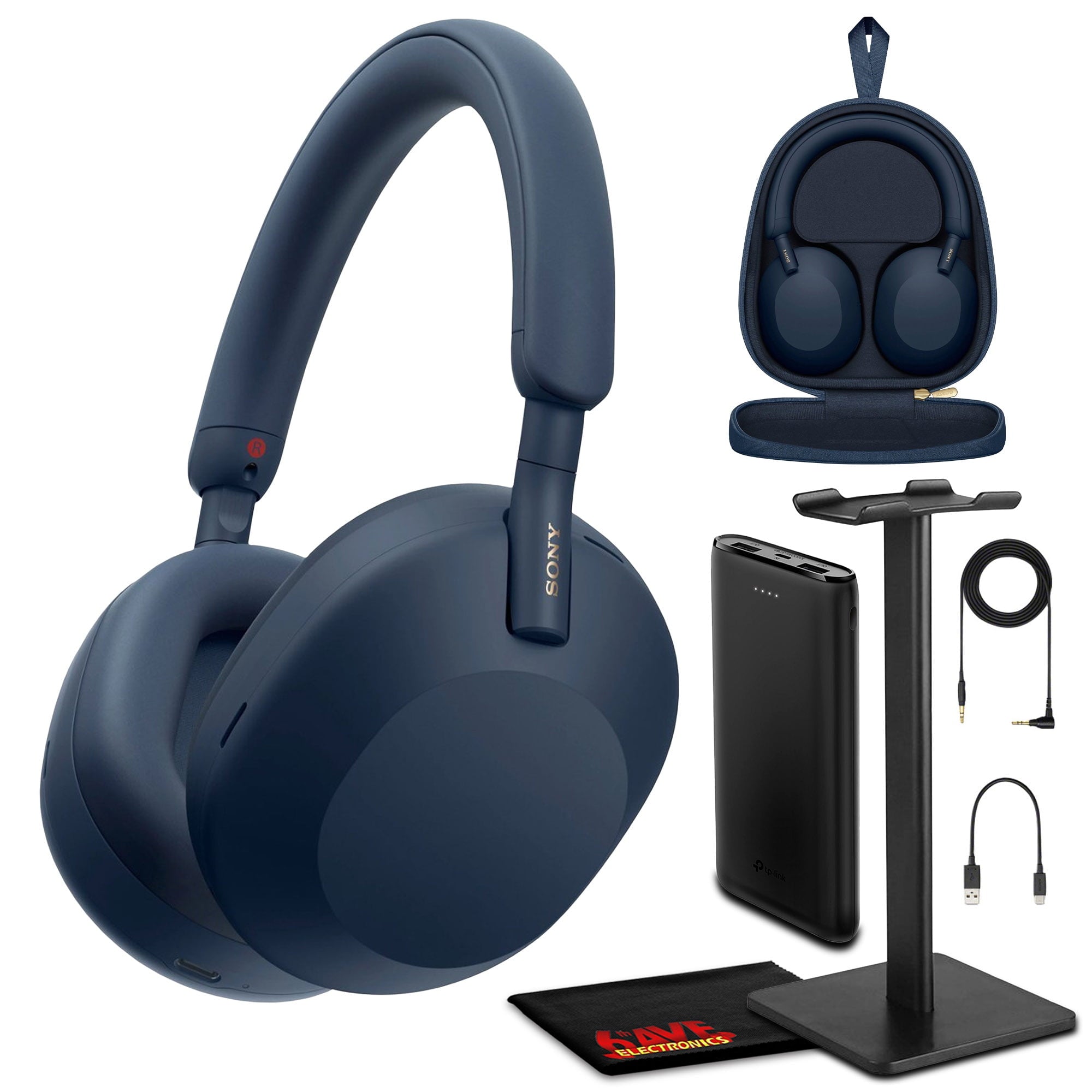 Sony WH-1000XM5 Noise-Canceling Wireless Over-Ear Headphones Blue Bundle