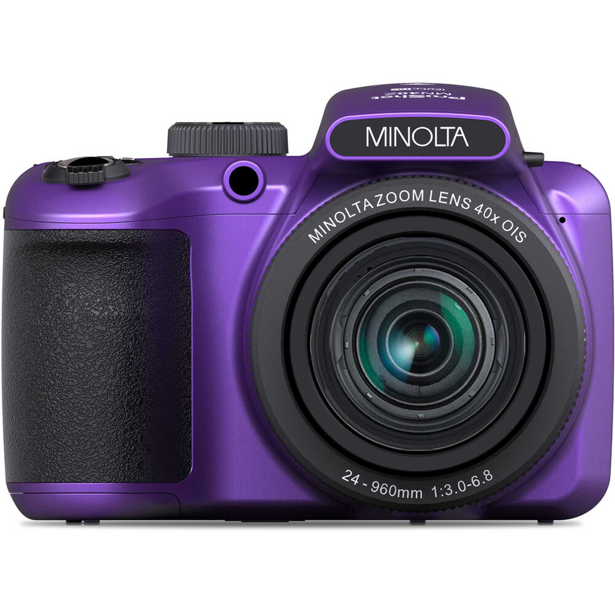 Minolta 20 Mega Pixels 40x Optical Zoom Digital Camera, 1080p FHD Video Bundle, Purple Minolta