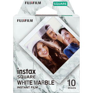 2xFUJIFILM INSTAX SQUARE White Marble Instant Film 10 Exposures , Microfiber Cleaning Cloth, Bundle