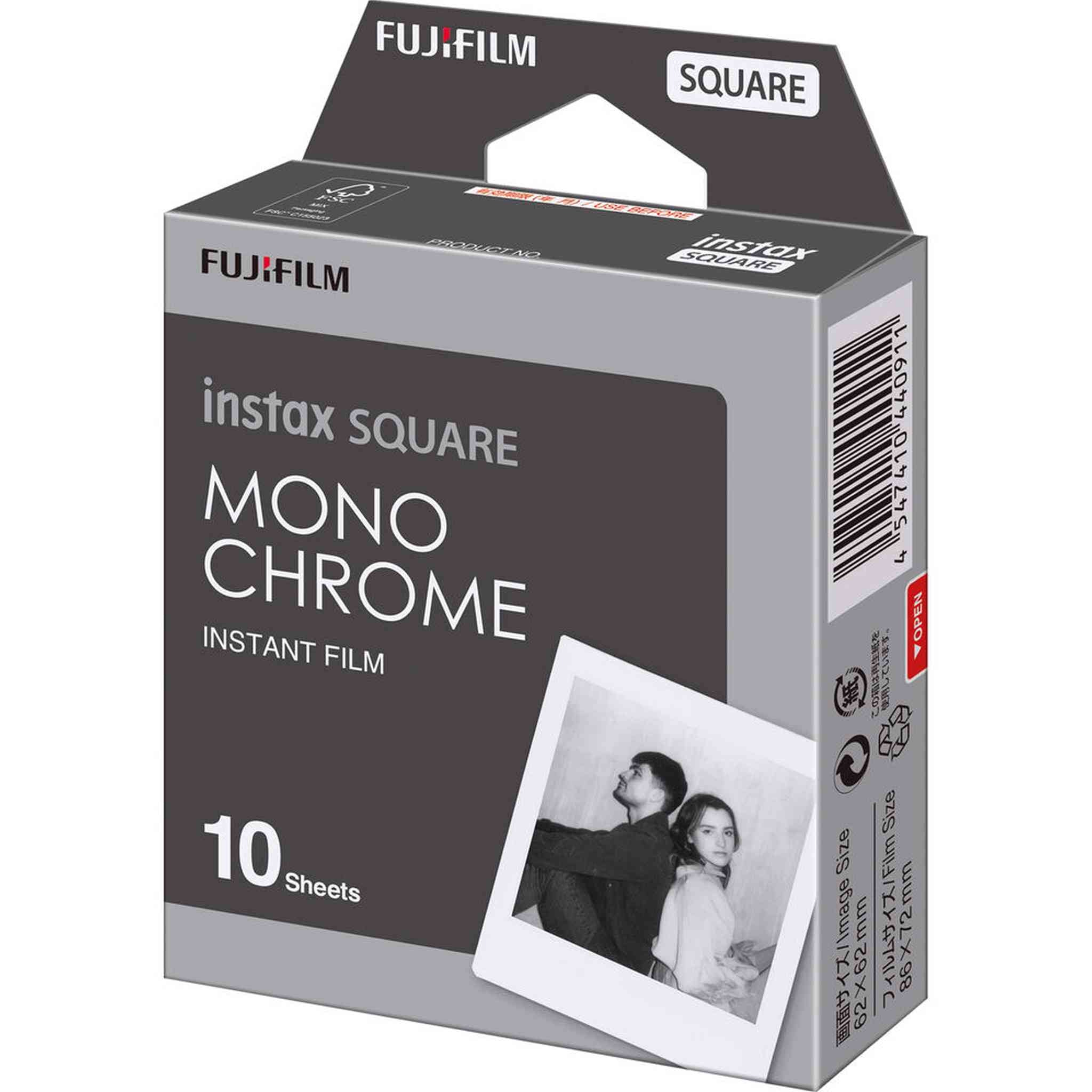 2xFUJIFILM INSTAX SQUARE Monochrome Instant Film 10 Exposures , Microfiber Cleaning Cloth, Bundle